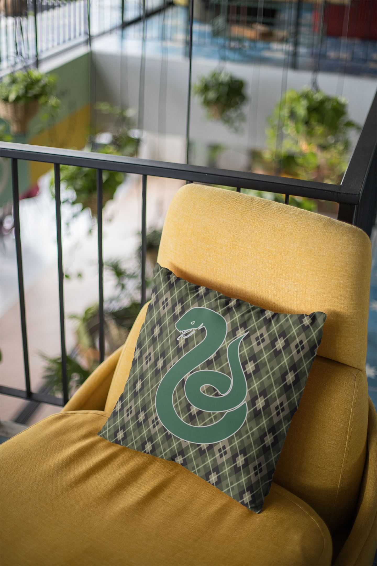 Slytherin Argyle Snake Pillow- Ambition Never Rests- Elegant Hogwarts House Decor