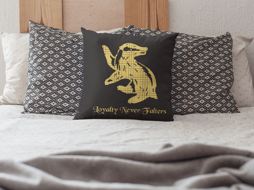 Hufflepuff Plaid Badger Pillow- Loyalty Never Falters- Cozy Hogwarts House Decor