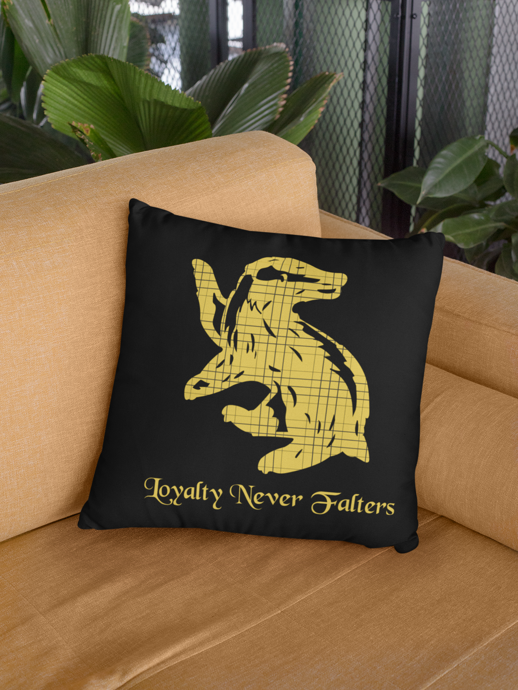 Hufflepuff Plaid Badger Pillow- Loyalty Never Falters- Cozy Hogwarts House Decor