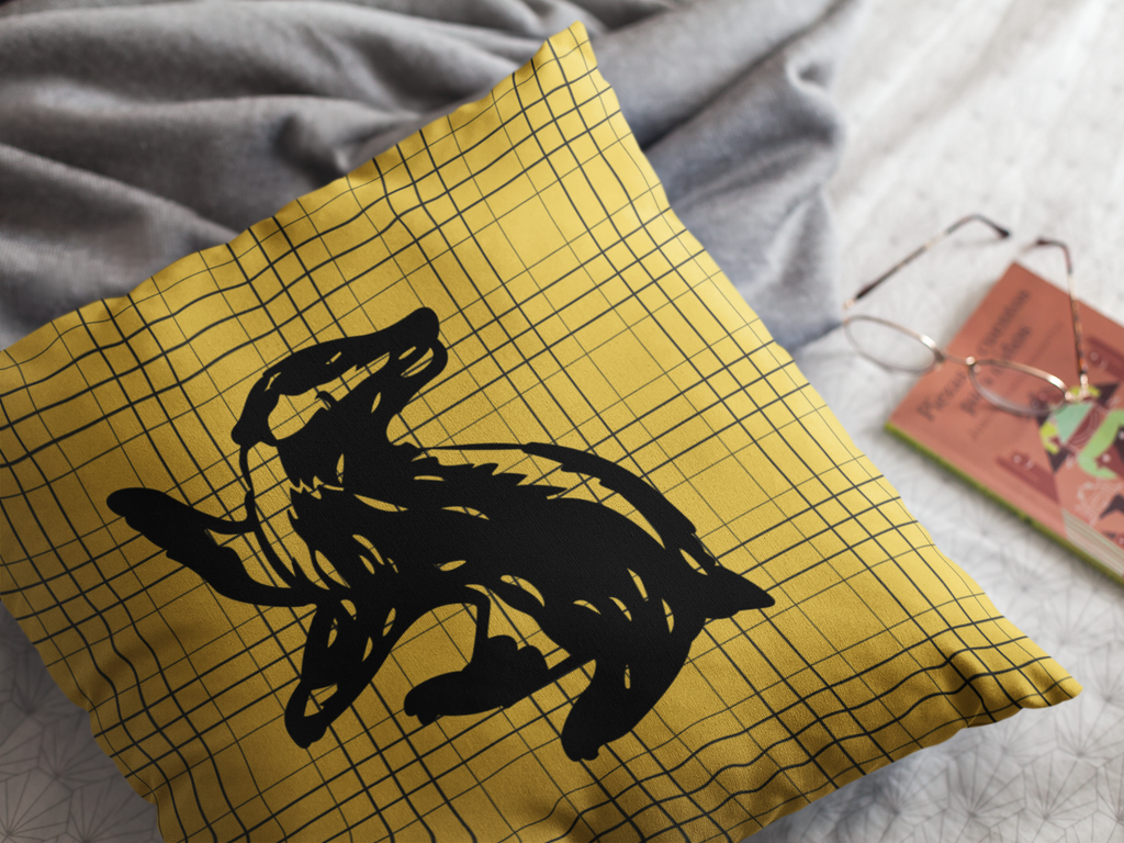 Hufflepuff Plaid Badger Pillow- Loyalty Never Falters- Cozy Hogwarts House Decor