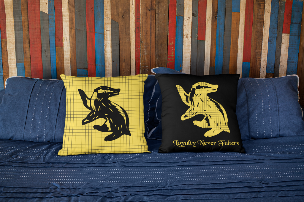 Hufflepuff Plaid Badger Pillow- Loyalty Never Falters- Cozy Hogwarts House Decor