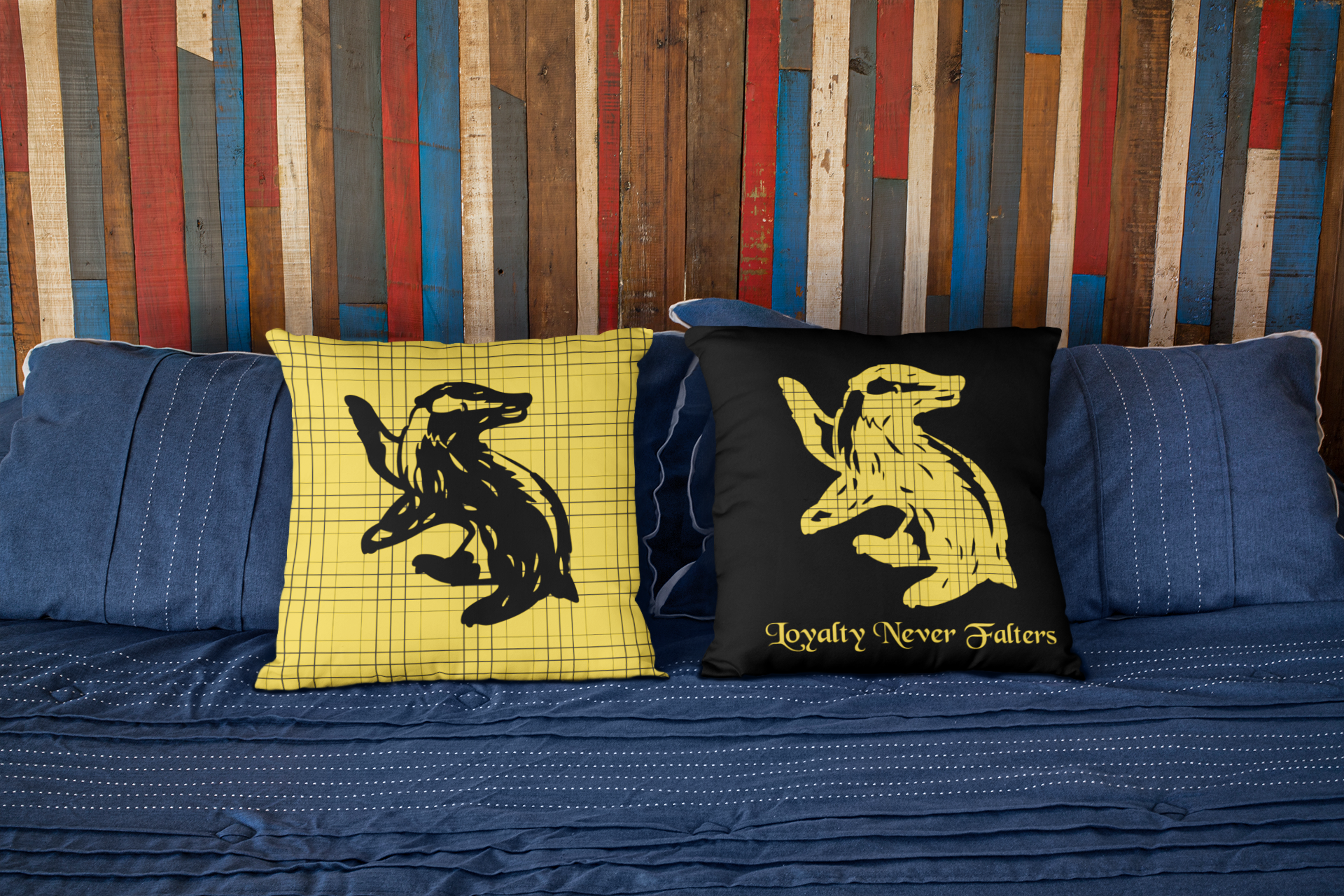 Hufflepuff Plaid Badger Pillow- Loyalty Never Falters- Cozy Hogwarts House Decor