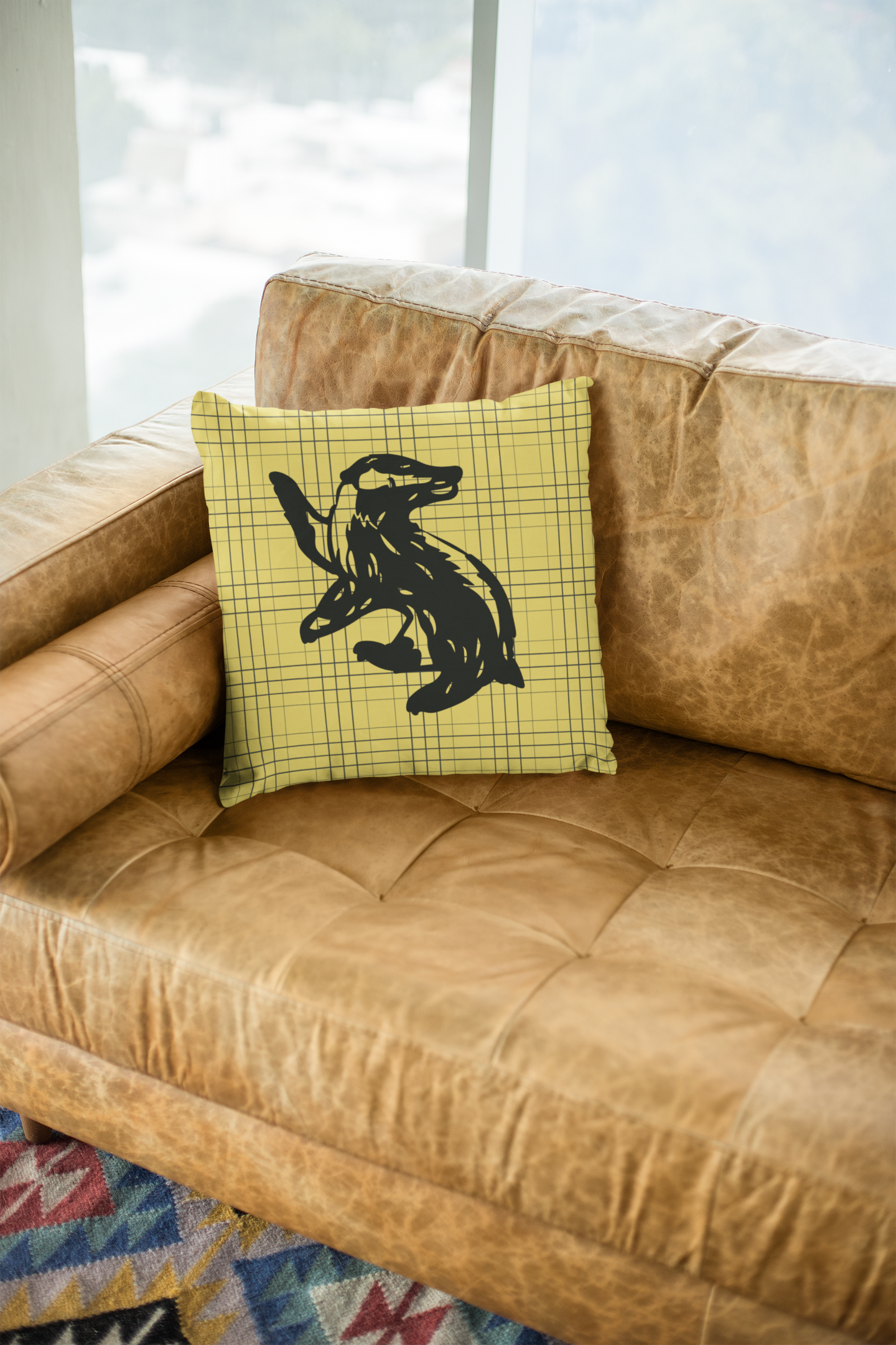 Hufflepuff Plaid Badger Pillow- Loyalty Never Falters- Cozy Hogwarts House Decor