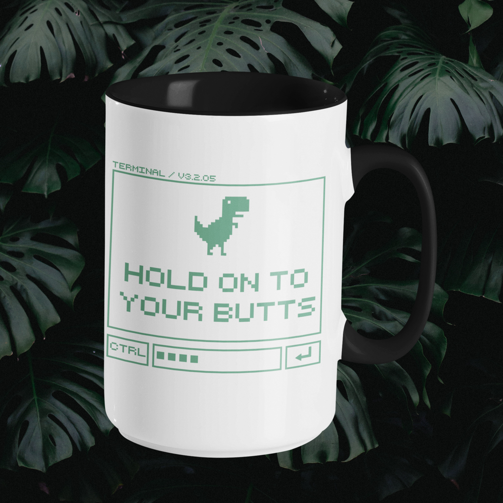 Hold On To Your Butts Pixel Dino Mug