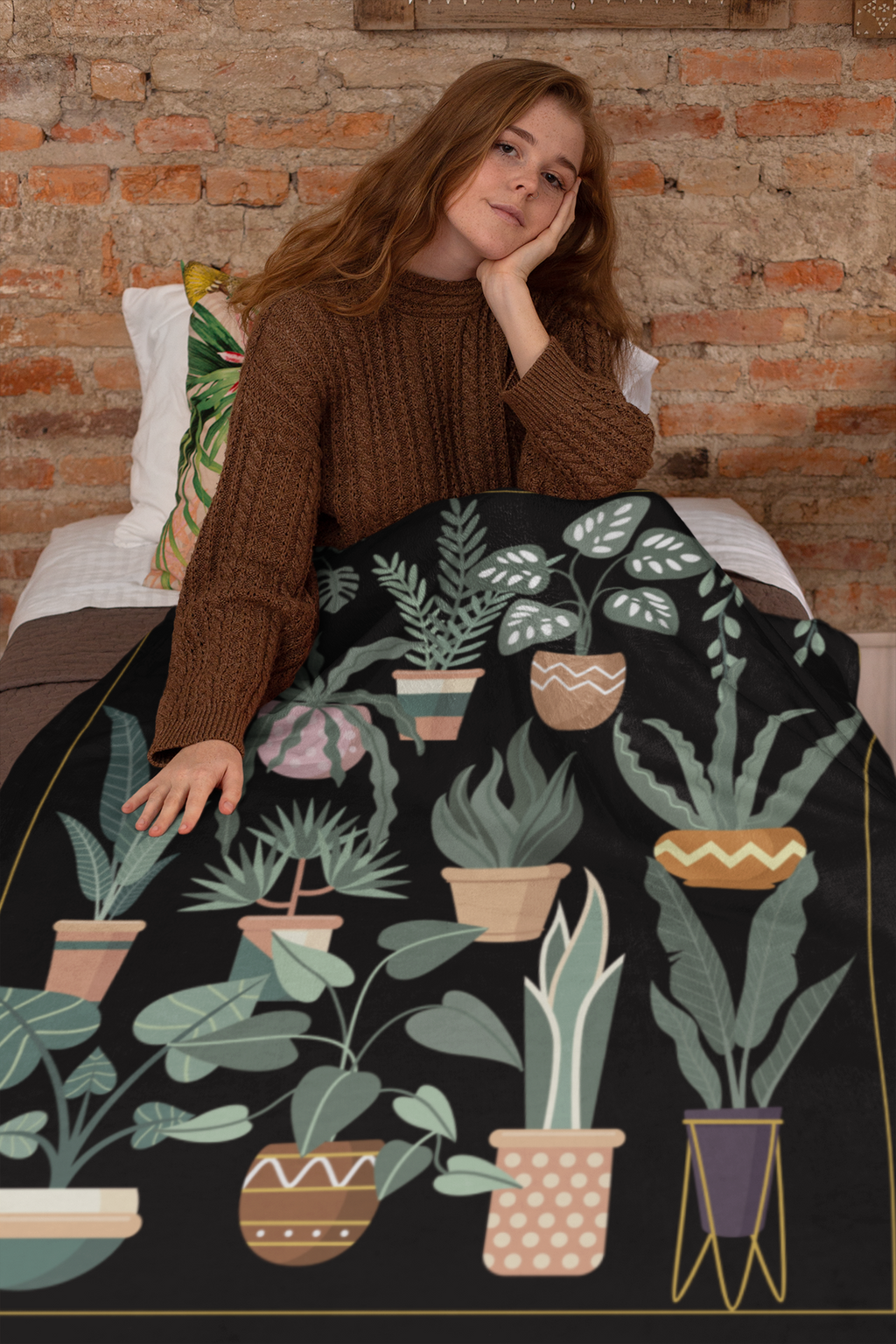Houseplant Throw Blanket- Cozy Black Botanical 50x60 Throw