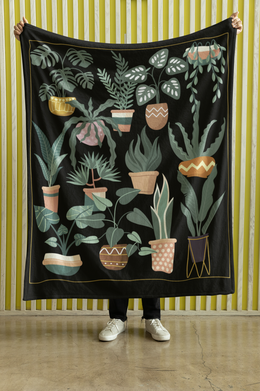 Houseplant Throw Blanket- Cozy Black Botanical 50x60 Throw
