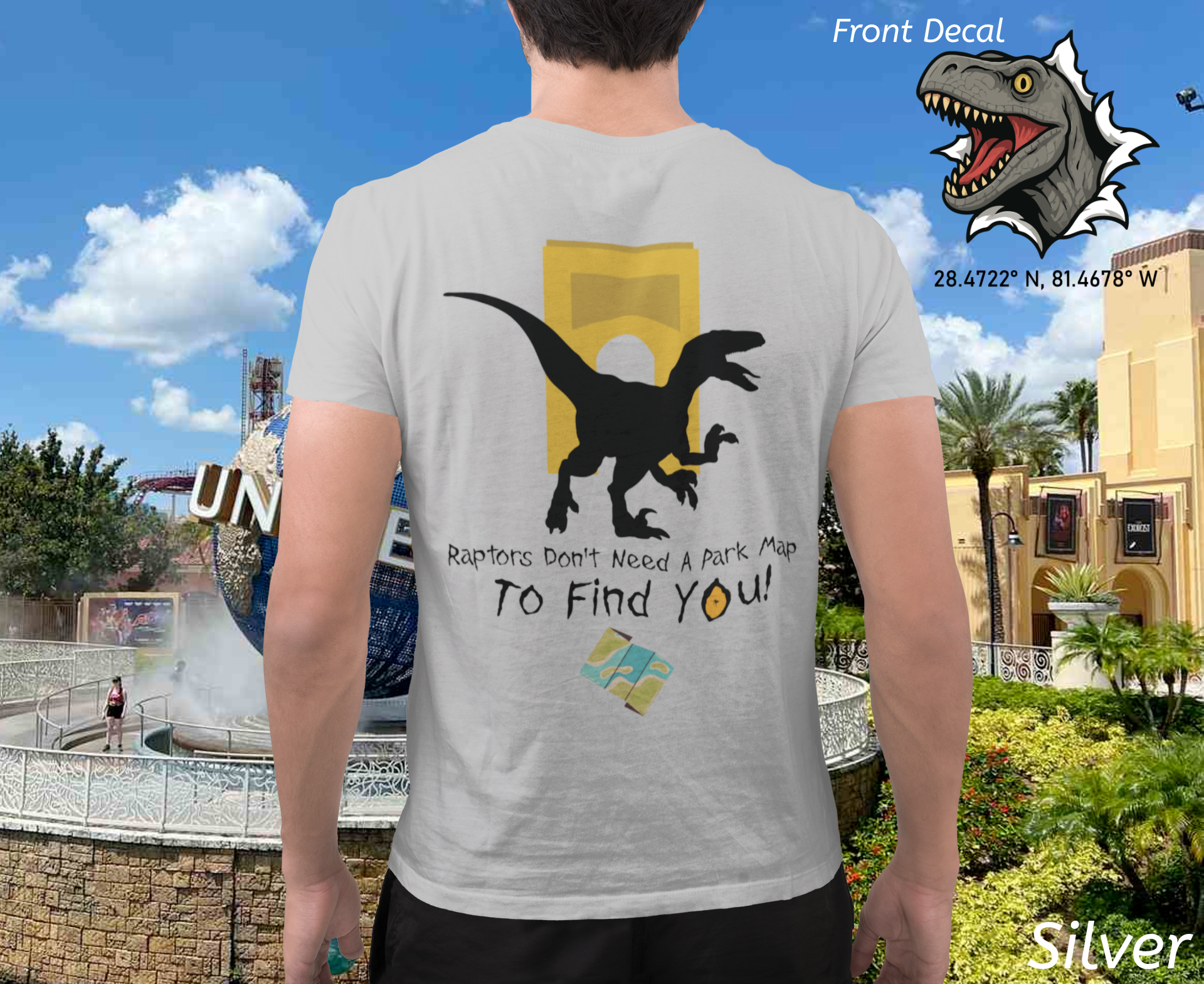 Raptor Park Day Shirt- Universal Inspired Dinosaur Tee, Double-Sided Jurassic Design