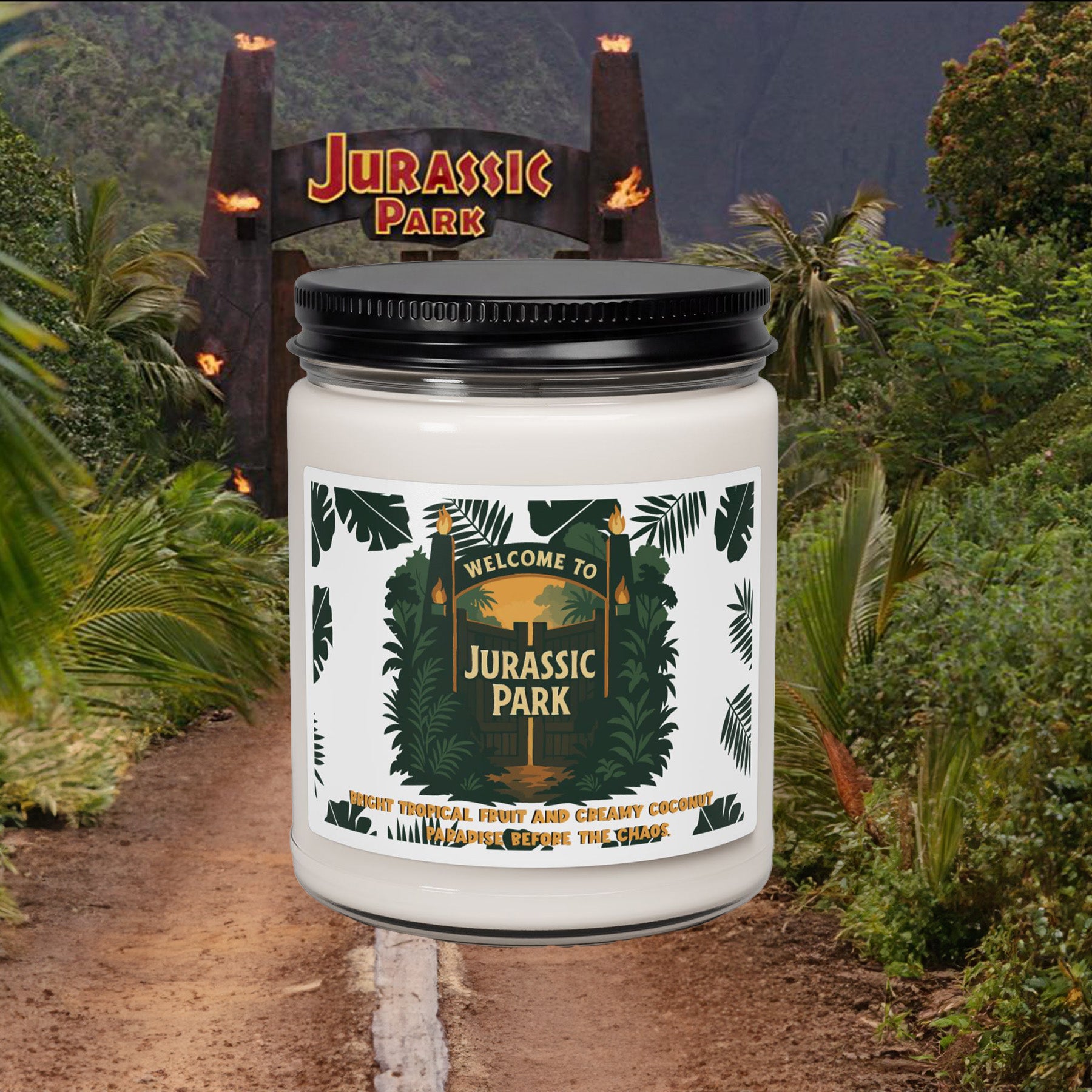 Welcome to Jurassic Park Candle- Tropical Fruit + Coconut Soy Candle