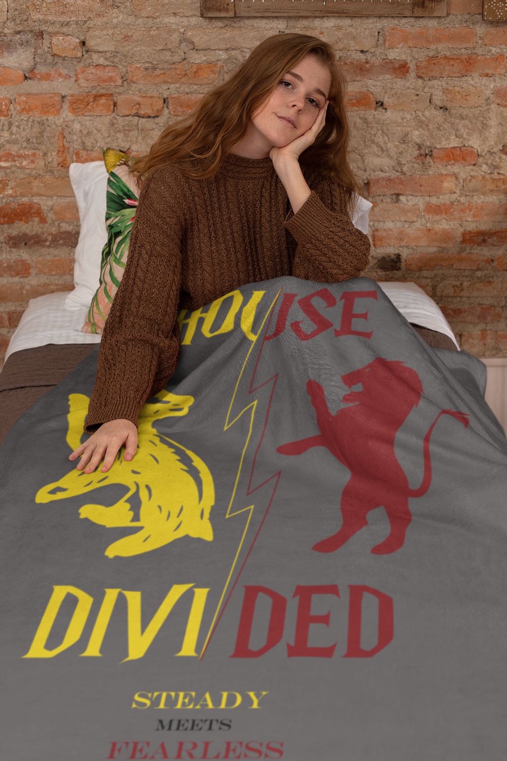 House Divided Badger + Lion Rivalry Blanket- Steady Meets Fearless Wizardcore Cozy Throw (50x60)