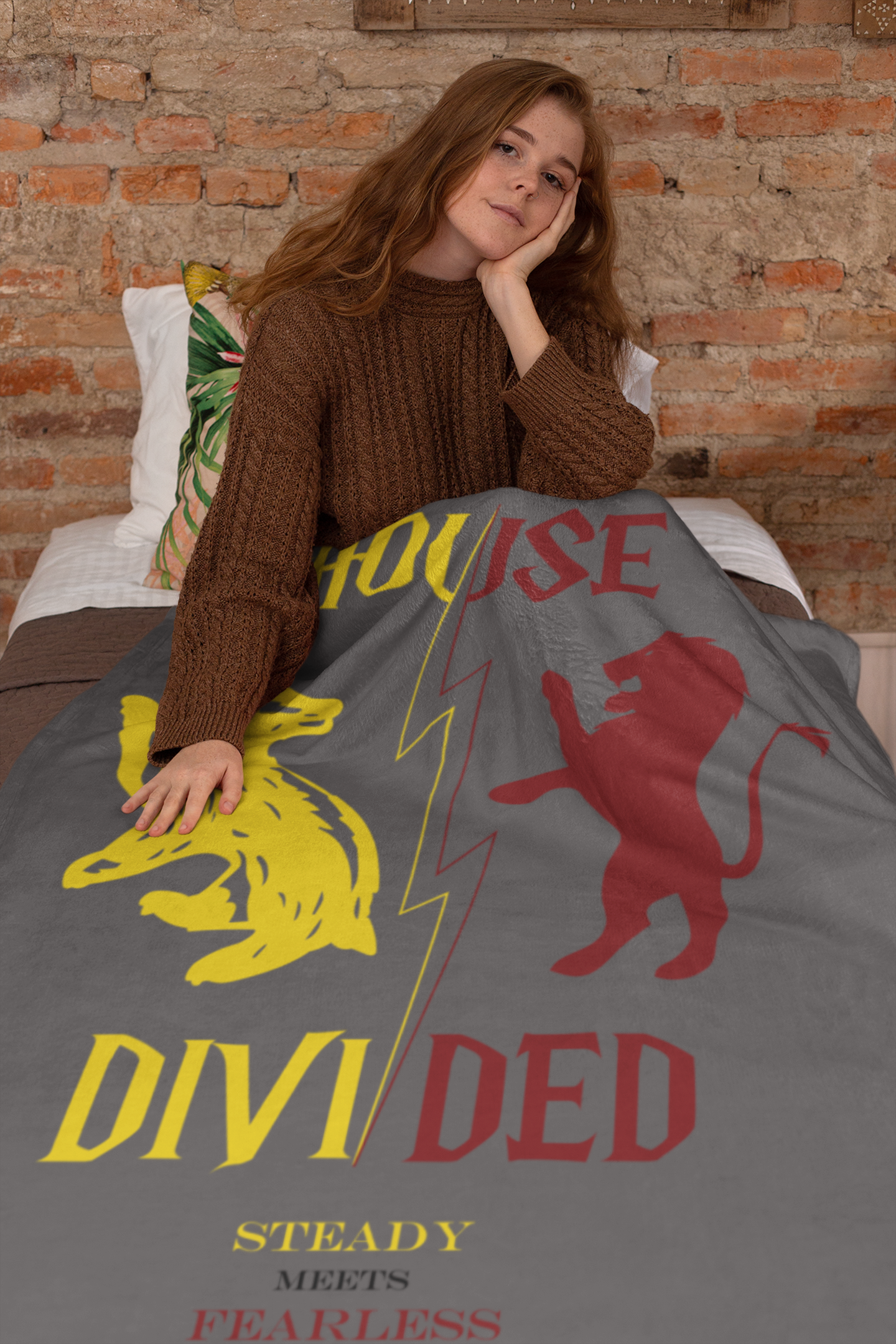 House Divided Badger + Lion Rivalry Blanket- Steady Meets Fearless Wizardcore Cozy Throw (50x60)