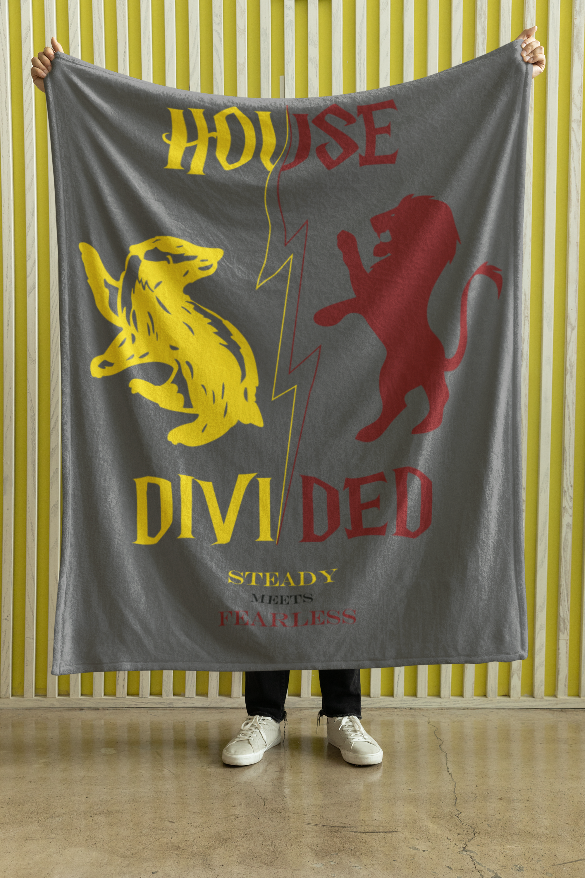 House Divided Badger + Lion Rivalry Blanket- Steady Meets Fearless Wizardcore Cozy Throw (50x60)