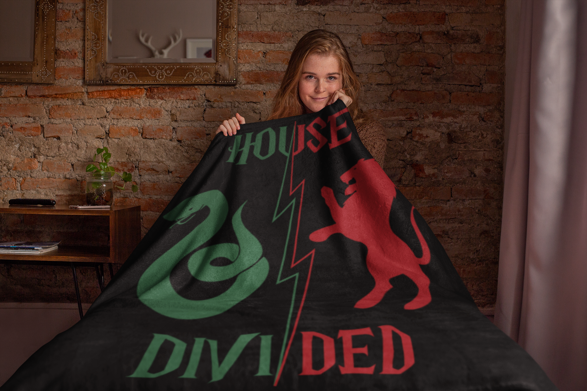 House Divided Serpent + Lion Rivalry Blanket- Ambition Meets Bravery Wizardcore Cozy Throw (50x60)