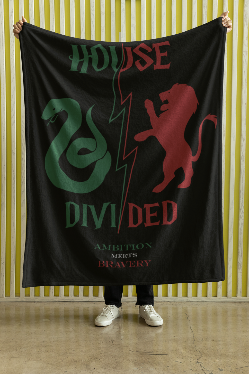 House Divided Serpent + Lion Rivalry Blanket- Ambition Meets Bravery Wizardcore Cozy Throw (50x60)