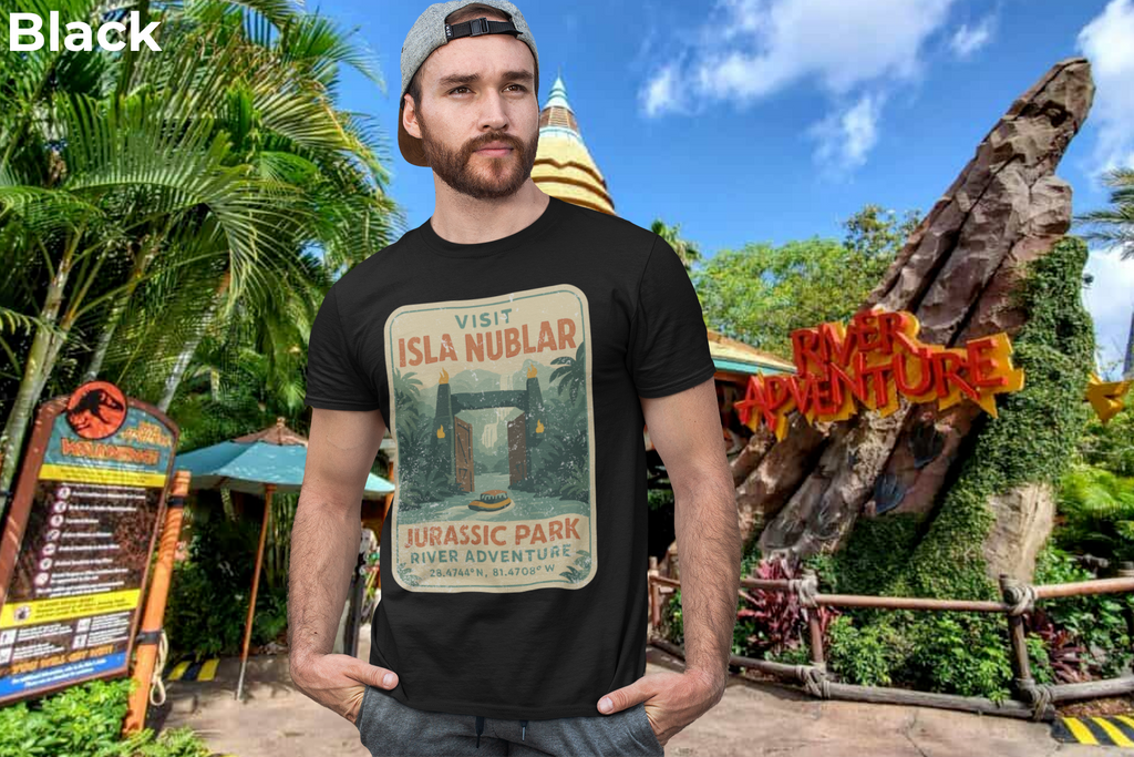 Visit Isla Nublar Shirt- River Adventure Ride Tee, Vintage Travel Poster Style