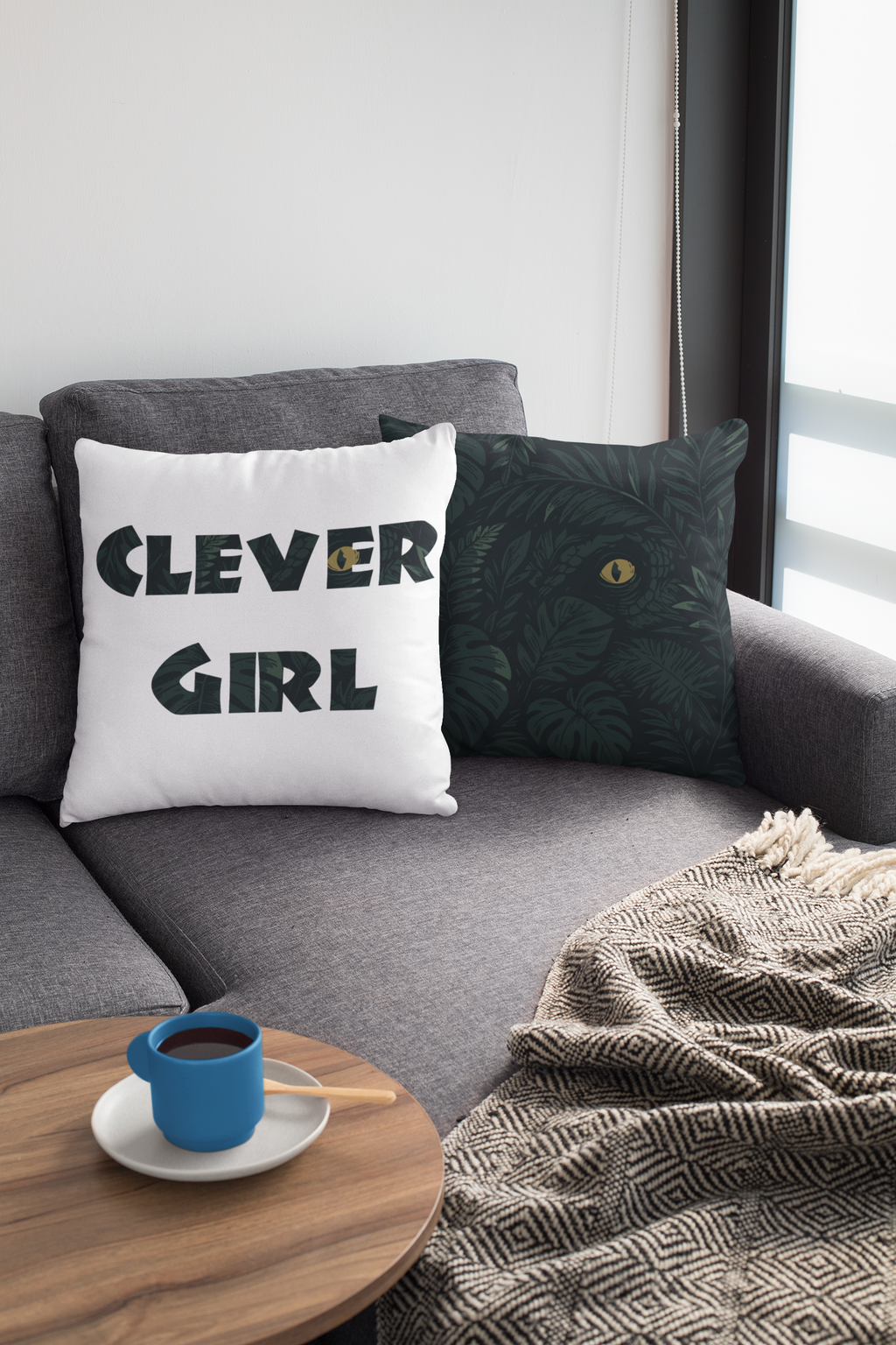 Clever Girl Pillow- Raptor Eye Jungle Throw Pillow