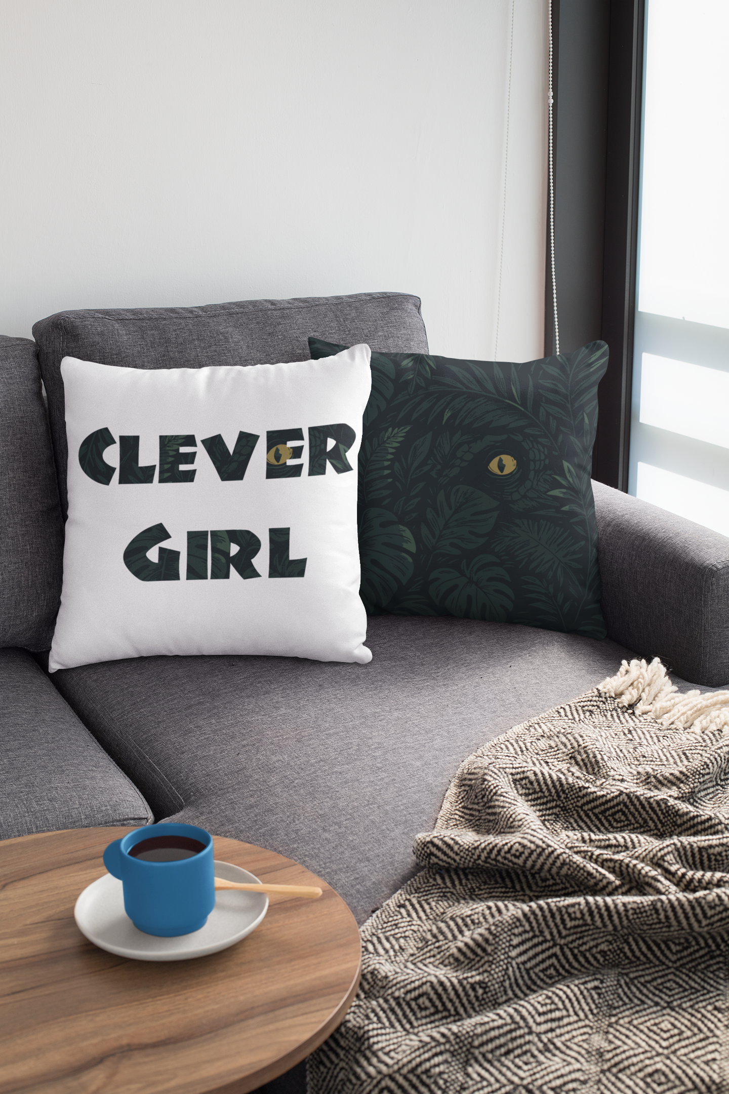 Clever Girl Pillow- Raptor Eye Jungle Throw Pillow