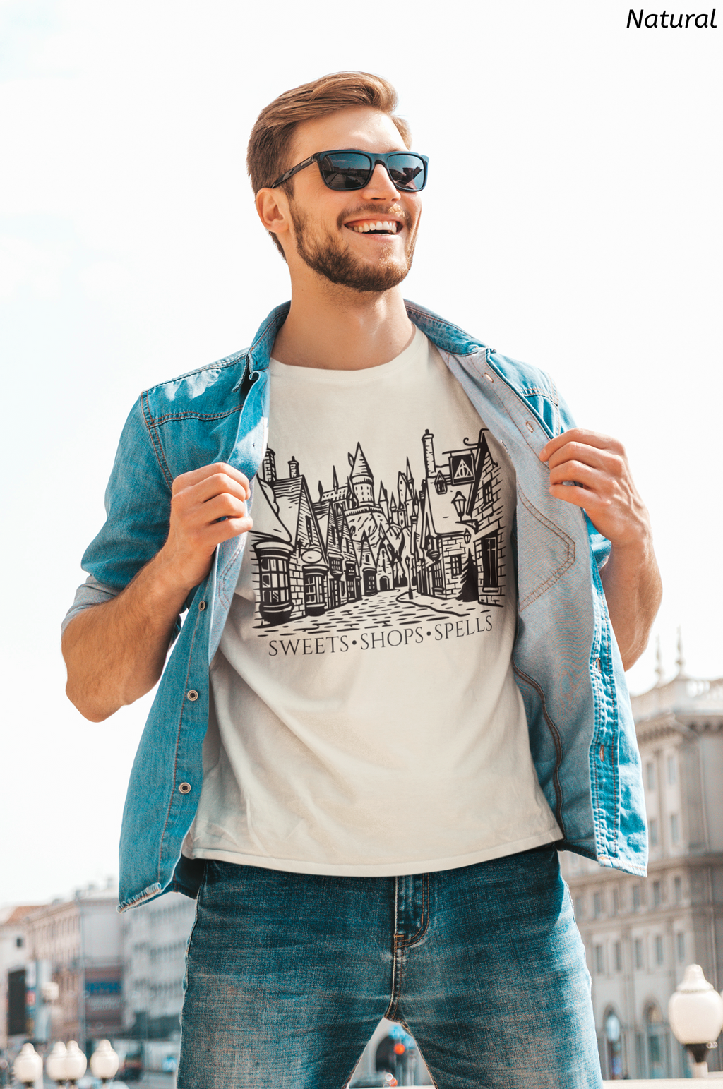 Wizard Village Poster Shirt- Sweets Shops Spells Tee