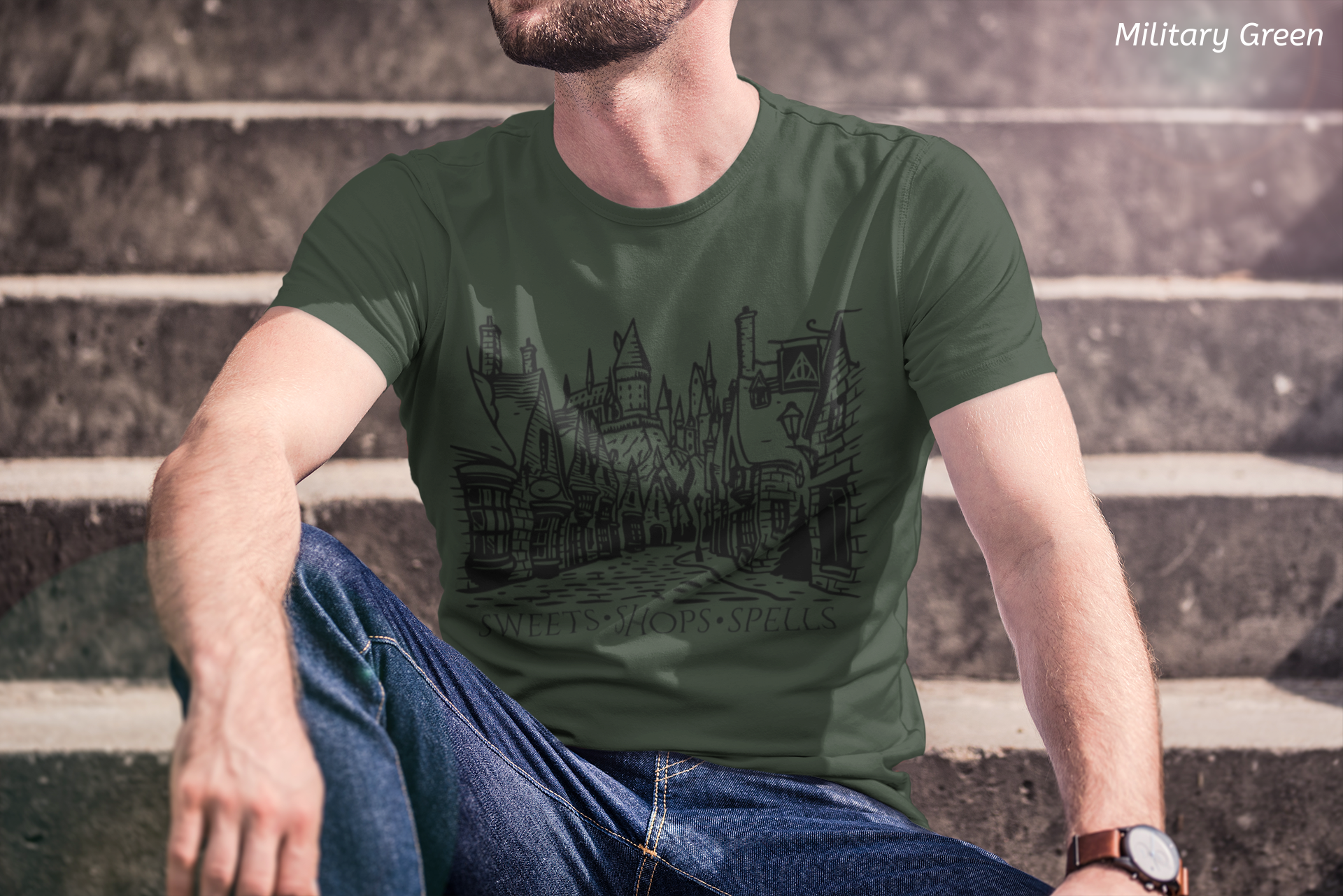 Wizard Village Poster Shirt- Sweets Shops Spells Tee