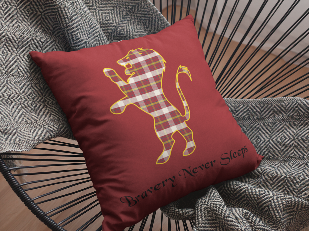 Lion House Plaid Pillow- Bravery Never Sleeps- Wizardcore Home Decor