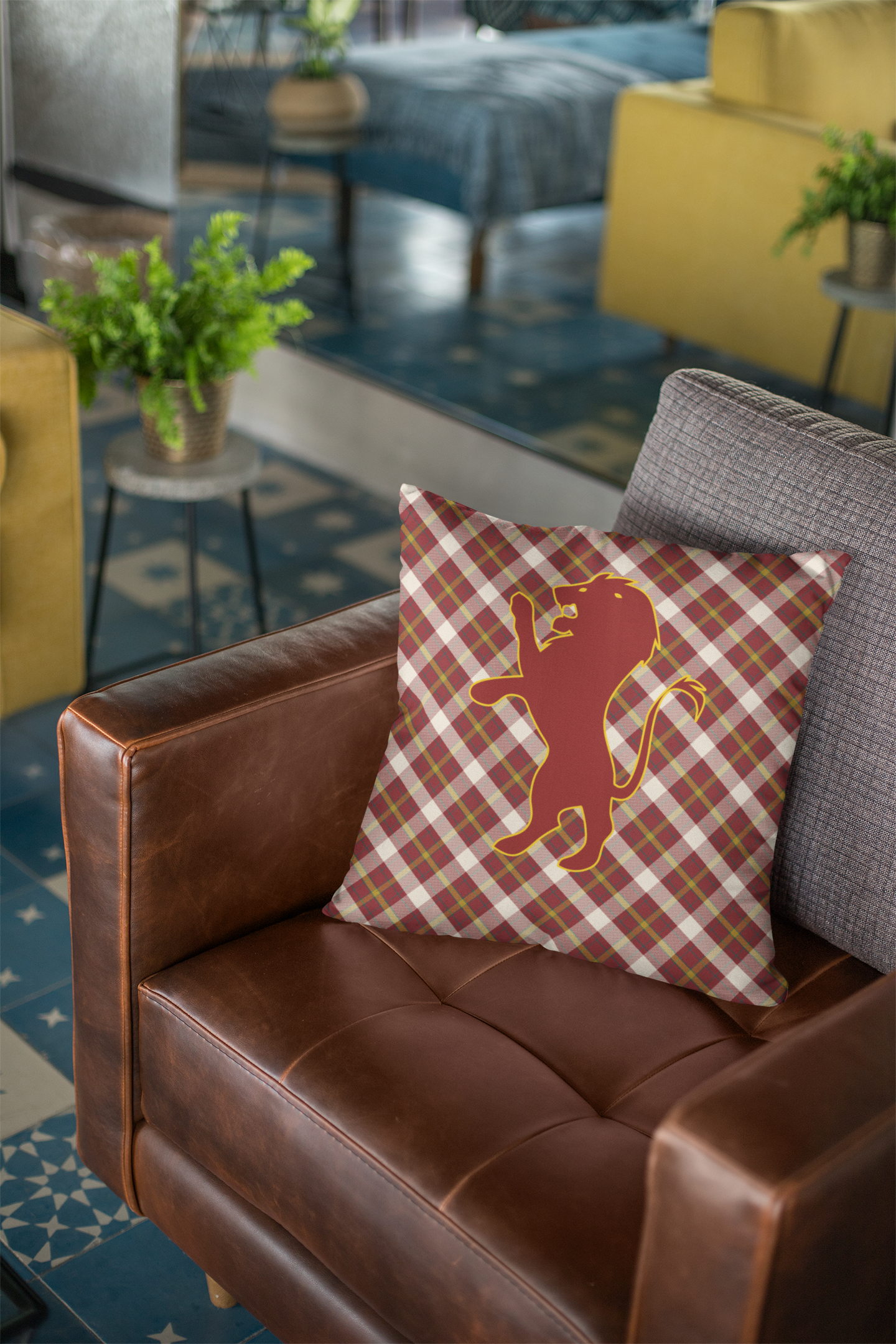 Lion House Plaid Pillow- Bravery Never Sleeps- Wizardcore Home Decor