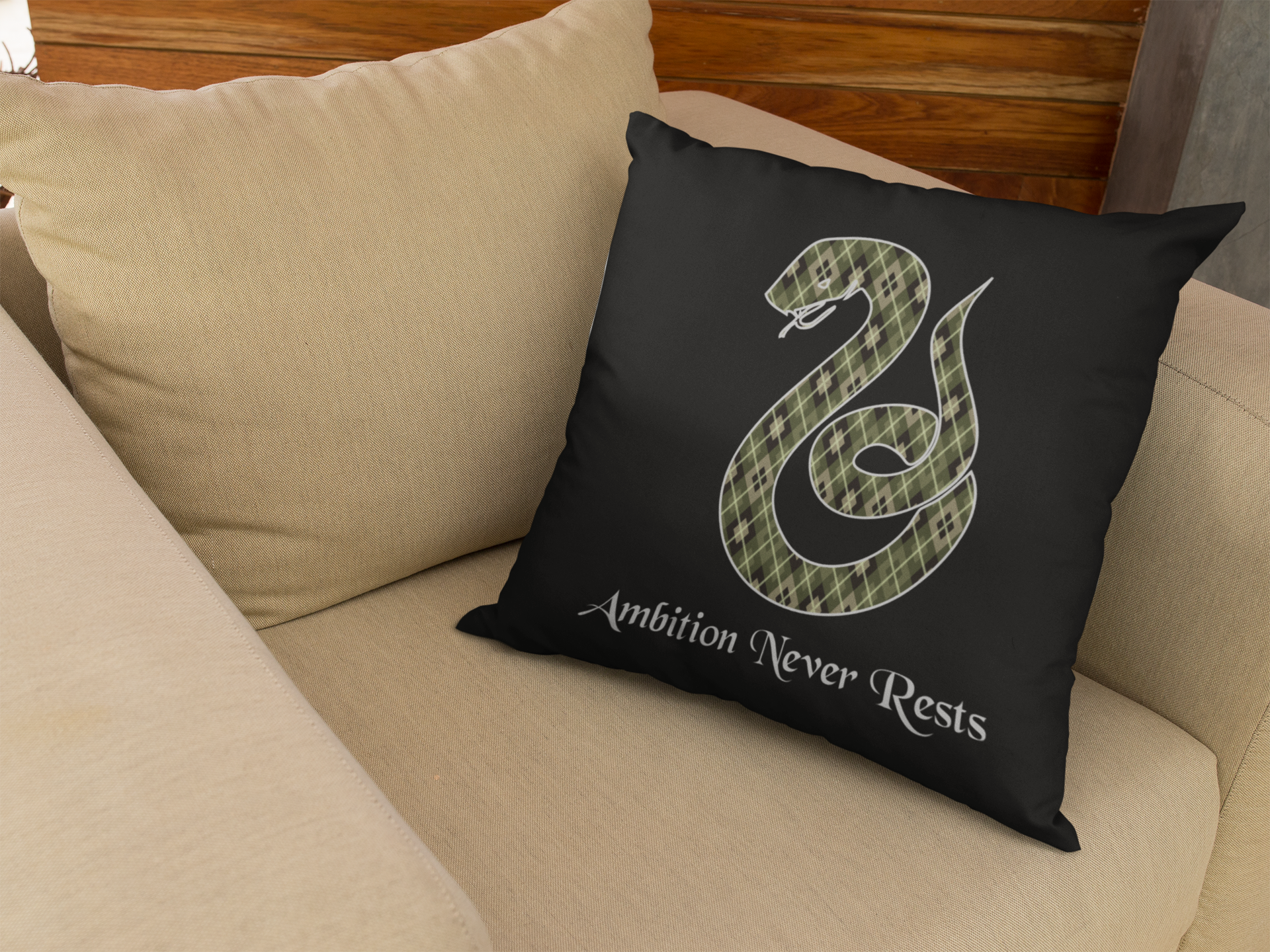 Serpent House Argyle Pillow- Ambition Never Rests- Wizardcore Throw Pillow