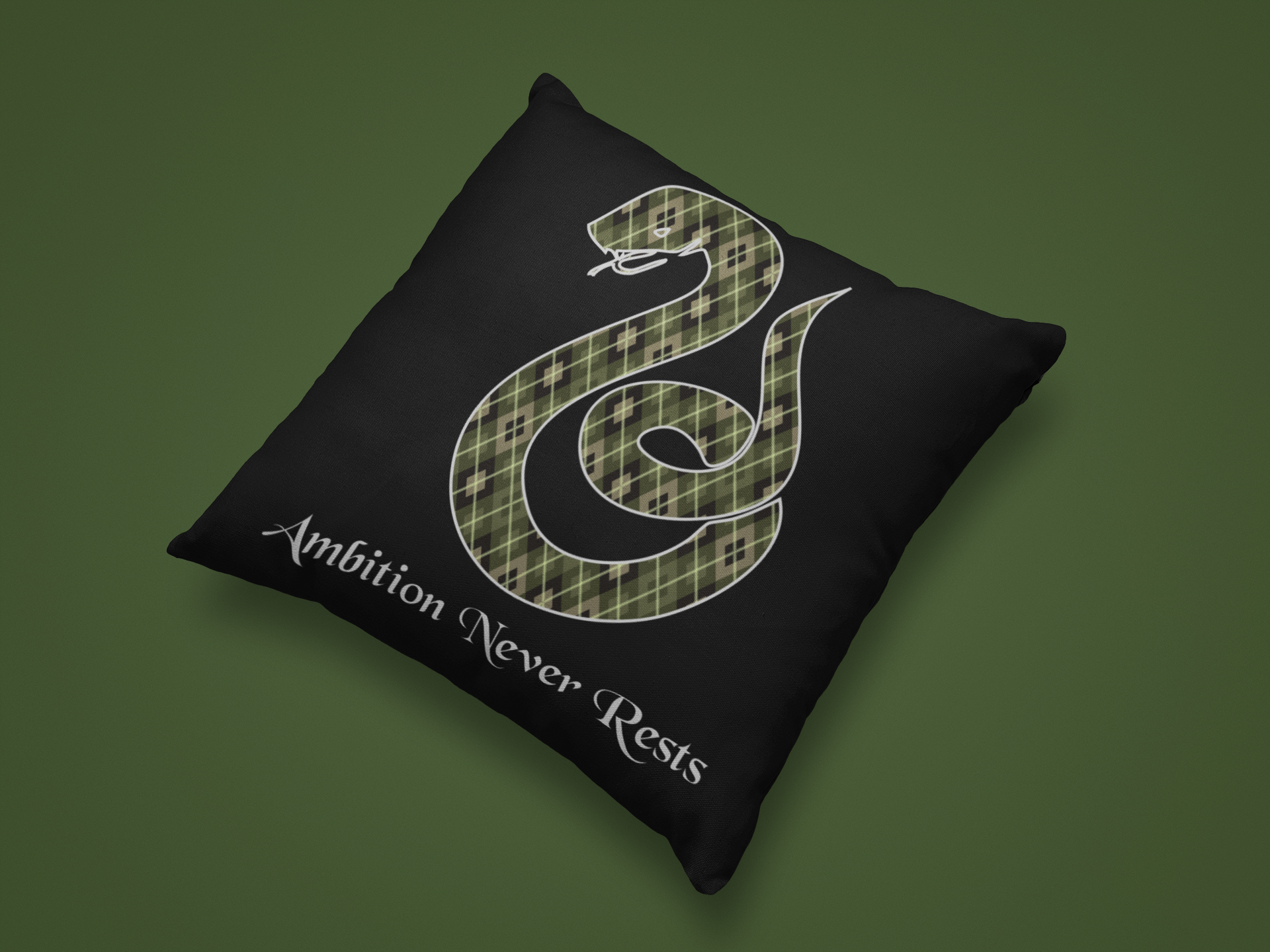 Serpent House Argyle Pillow- Ambition Never Rests- Wizardcore Throw Pillow