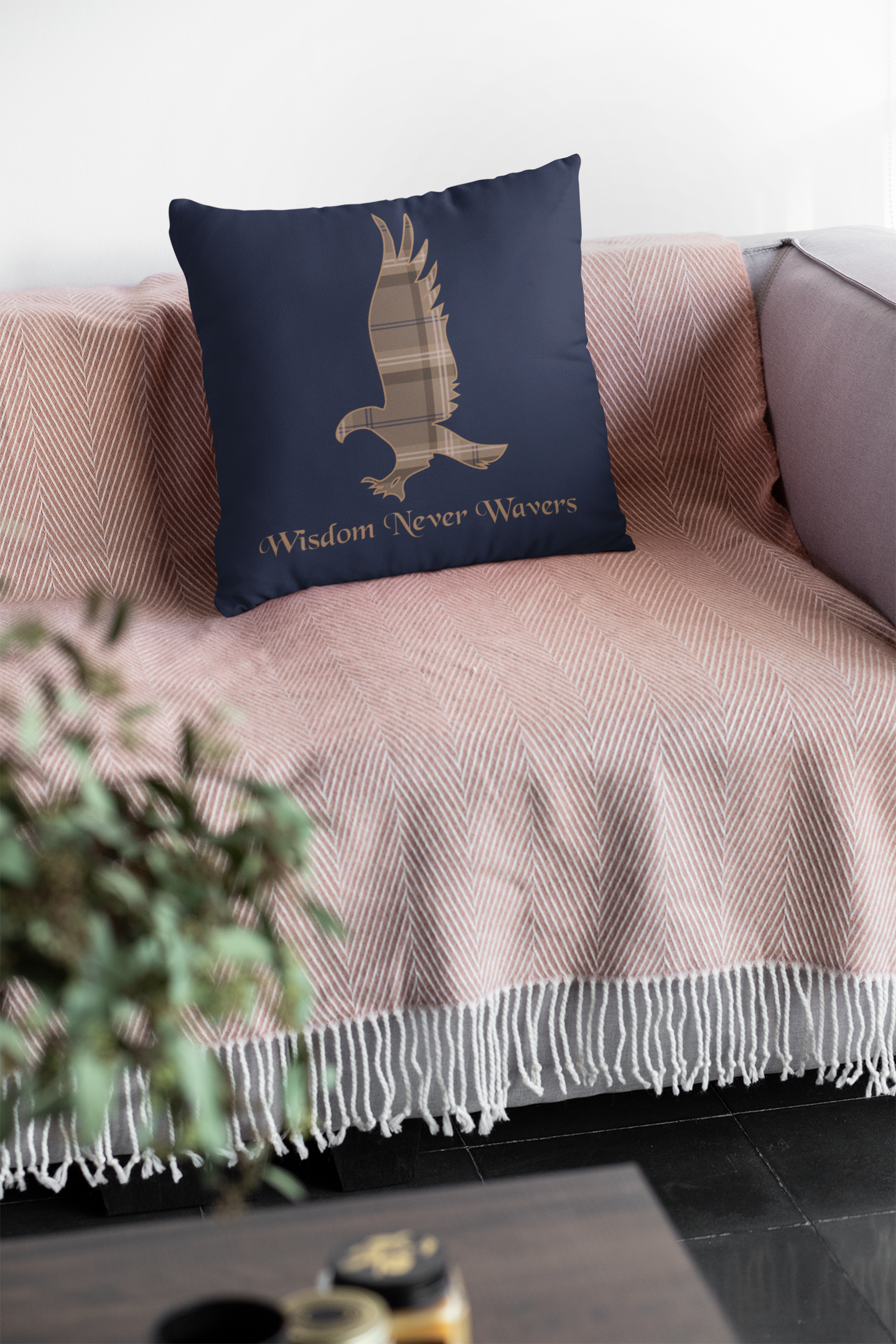 Raven House Plaid Pillow- Wisdom Never Wavers- Wizardcore Throw Pillow