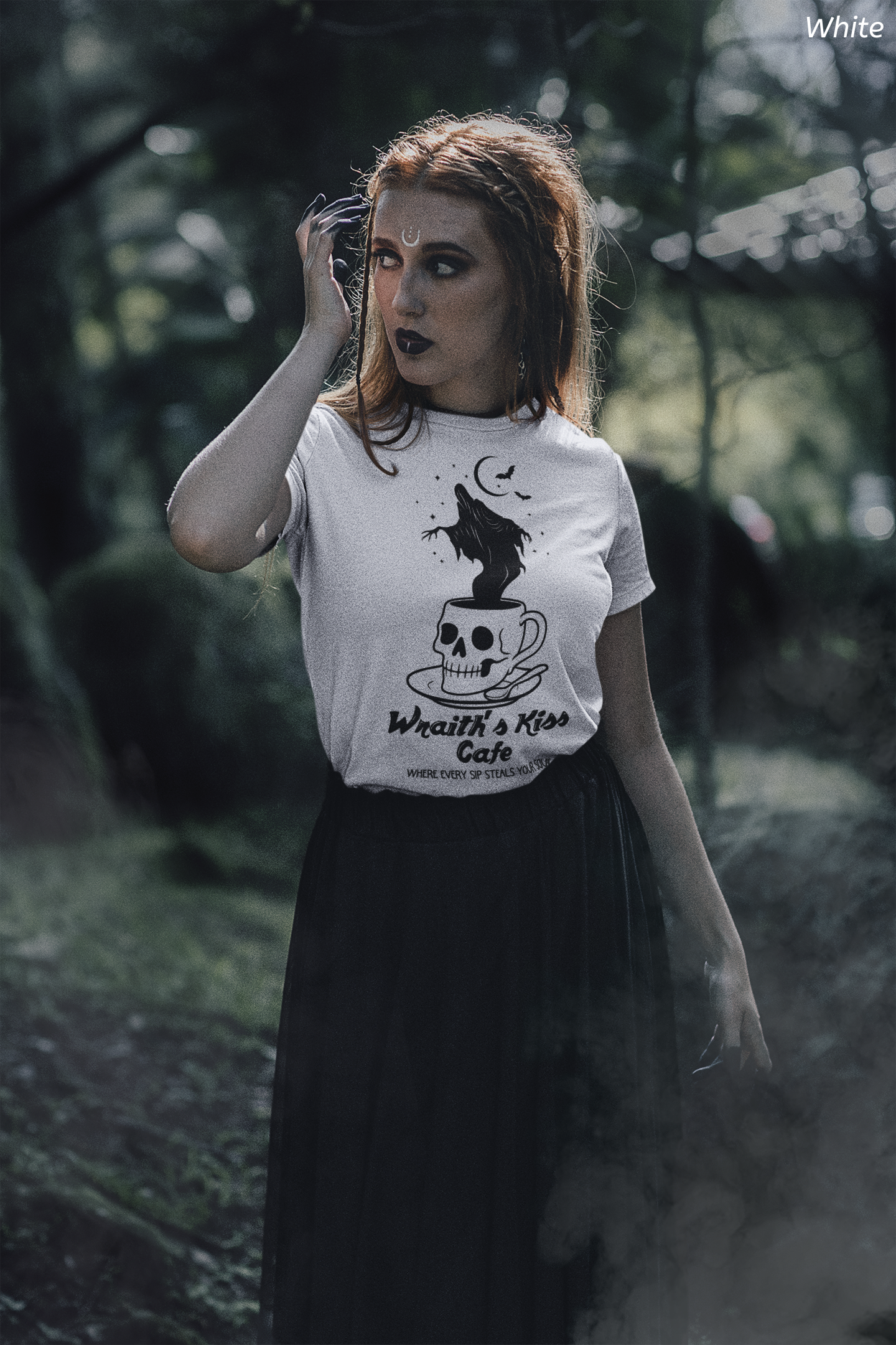 Wraith's Kiss Cafe Shirt- Skull Mug Tee, Gothic Café Graphic