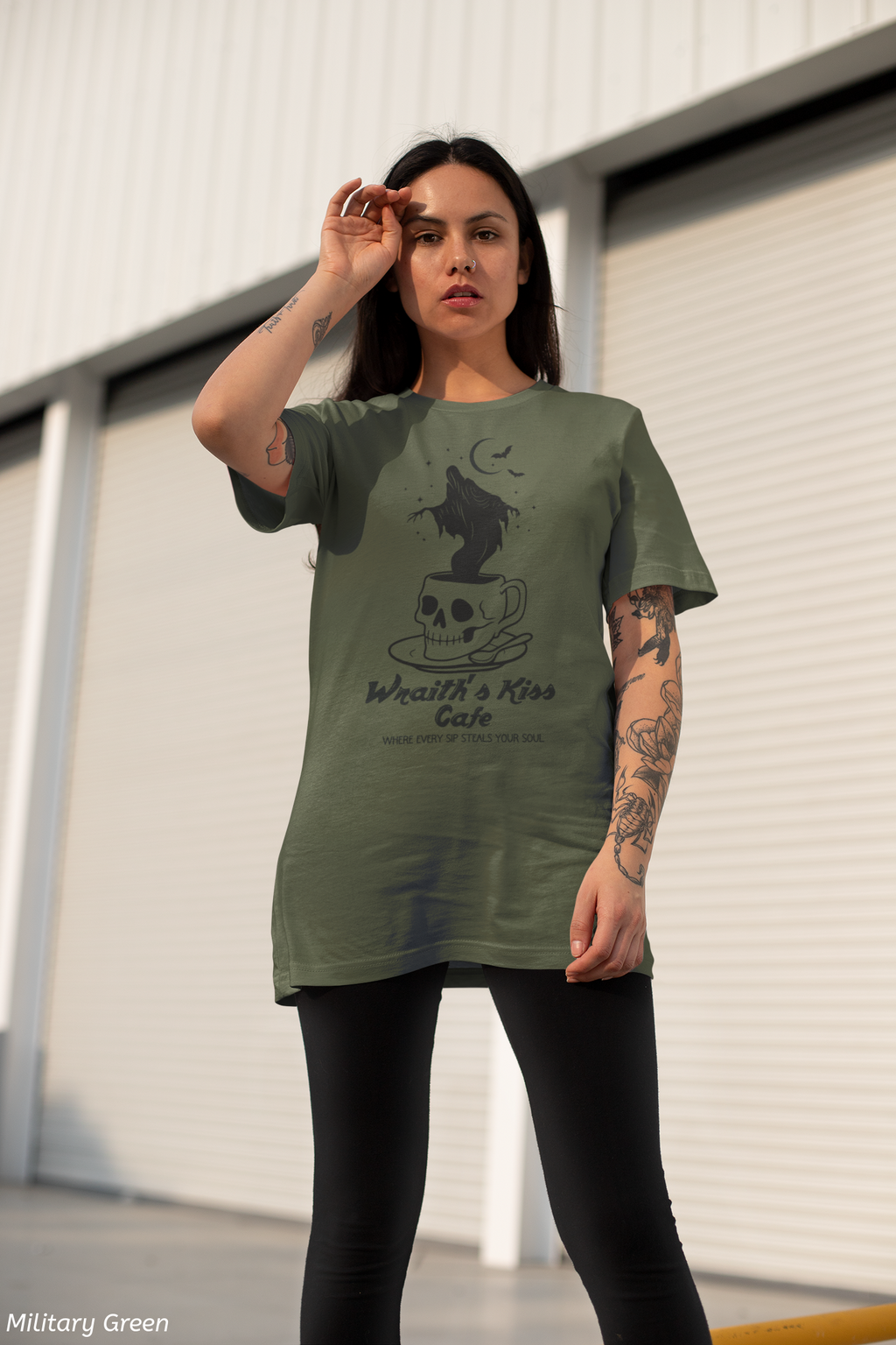 Wraith's Kiss Cafe Shirt- Skull Mug Tee, Gothic Café Graphic