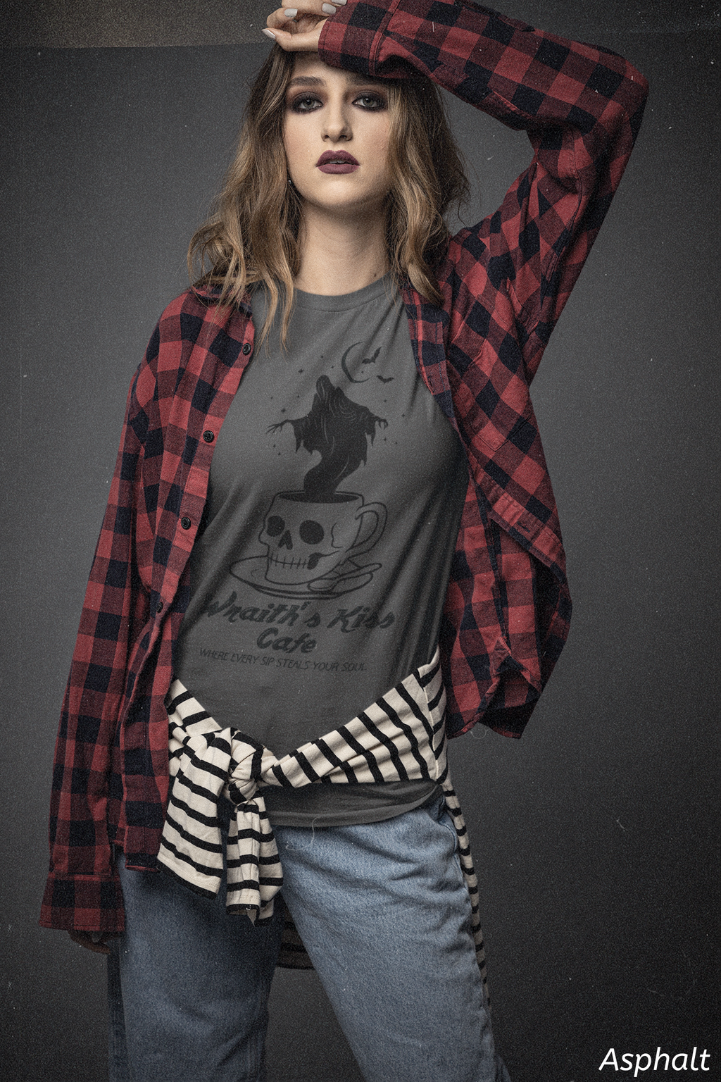 Wraith's Kiss Cafe Shirt- Skull Mug Tee, Gothic Café Graphic