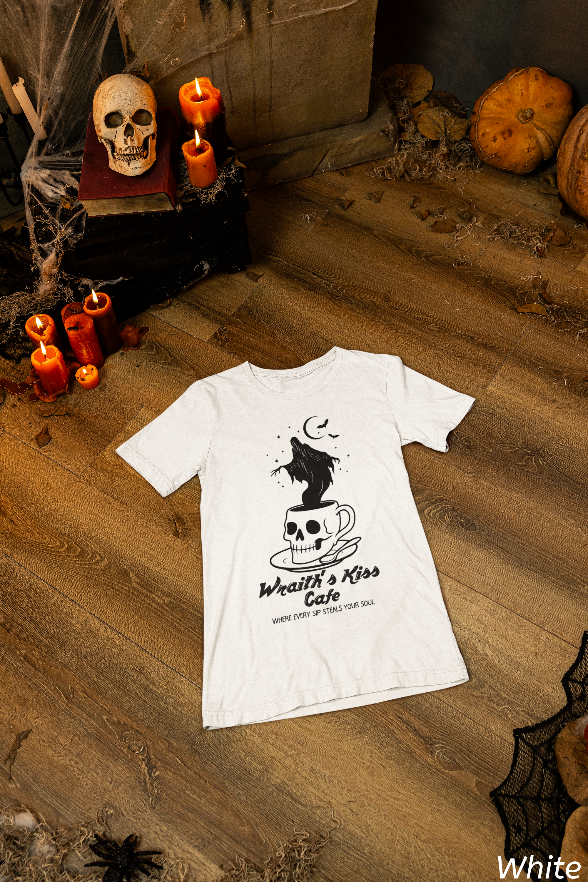 Wraith's Kiss Cafe Shirt- Skull Mug Tee, Gothic Café Graphic