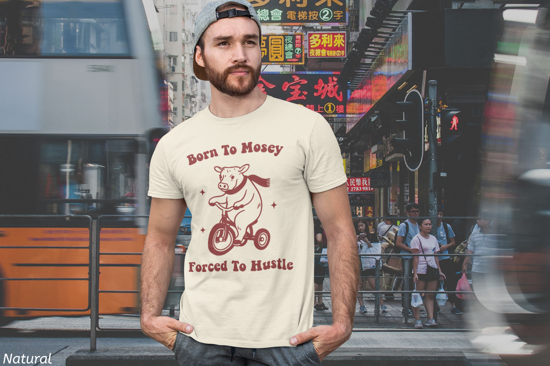 Born to Mosey, Forced to Hustle Tee- Funny Cow Tricycle Shirt