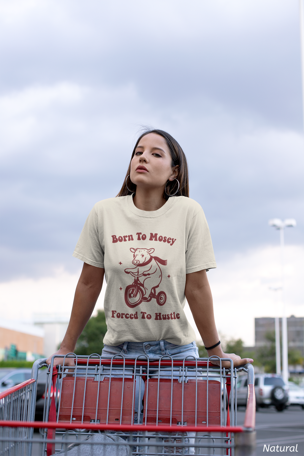 Born to Mosey, Forced to Hustle Tee- Funny Cow Tricycle Shirt