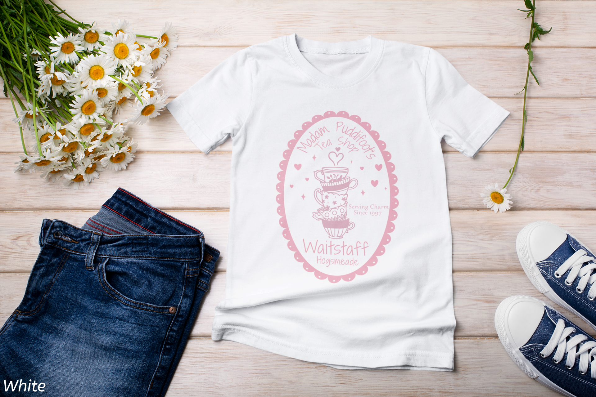 Enchanted Tea Shop Waitstaff Shirt- Cozy Teacup Heart Graphic