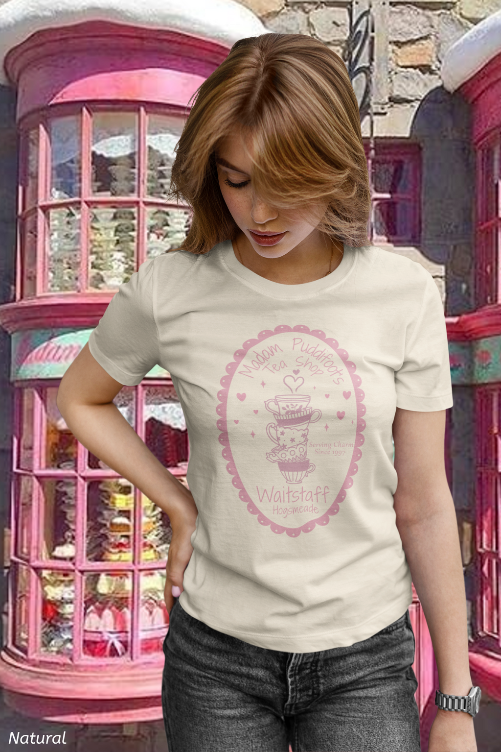 Enchanted Tea Shop Waitstaff Shirt- Cozy Teacup Heart Graphic