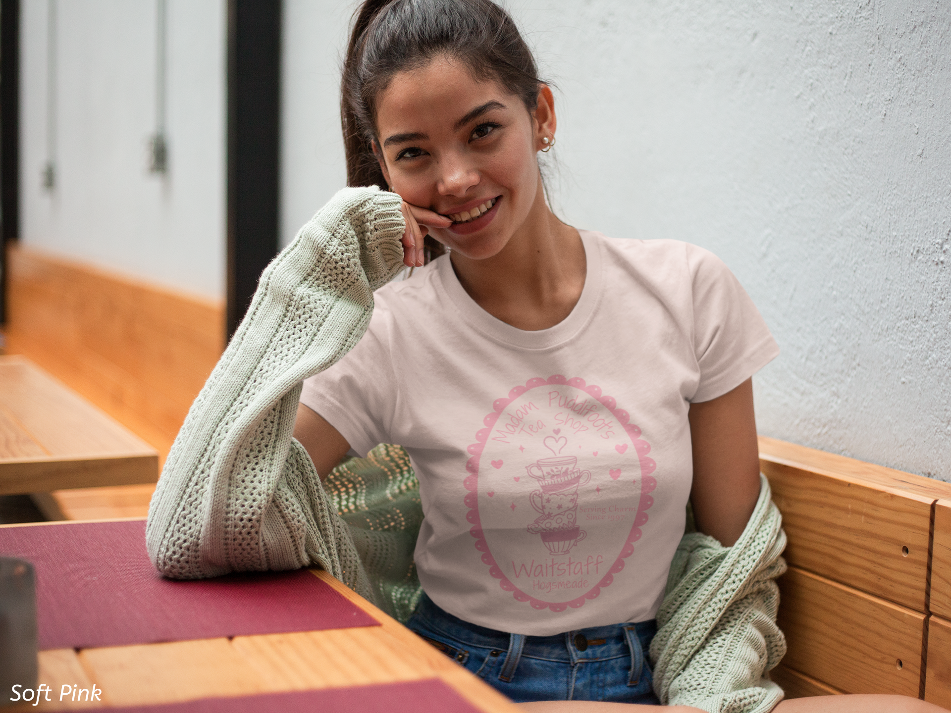 Enchanted Tea Shop Waitstaff Shirt- Cozy Teacup Heart Graphic