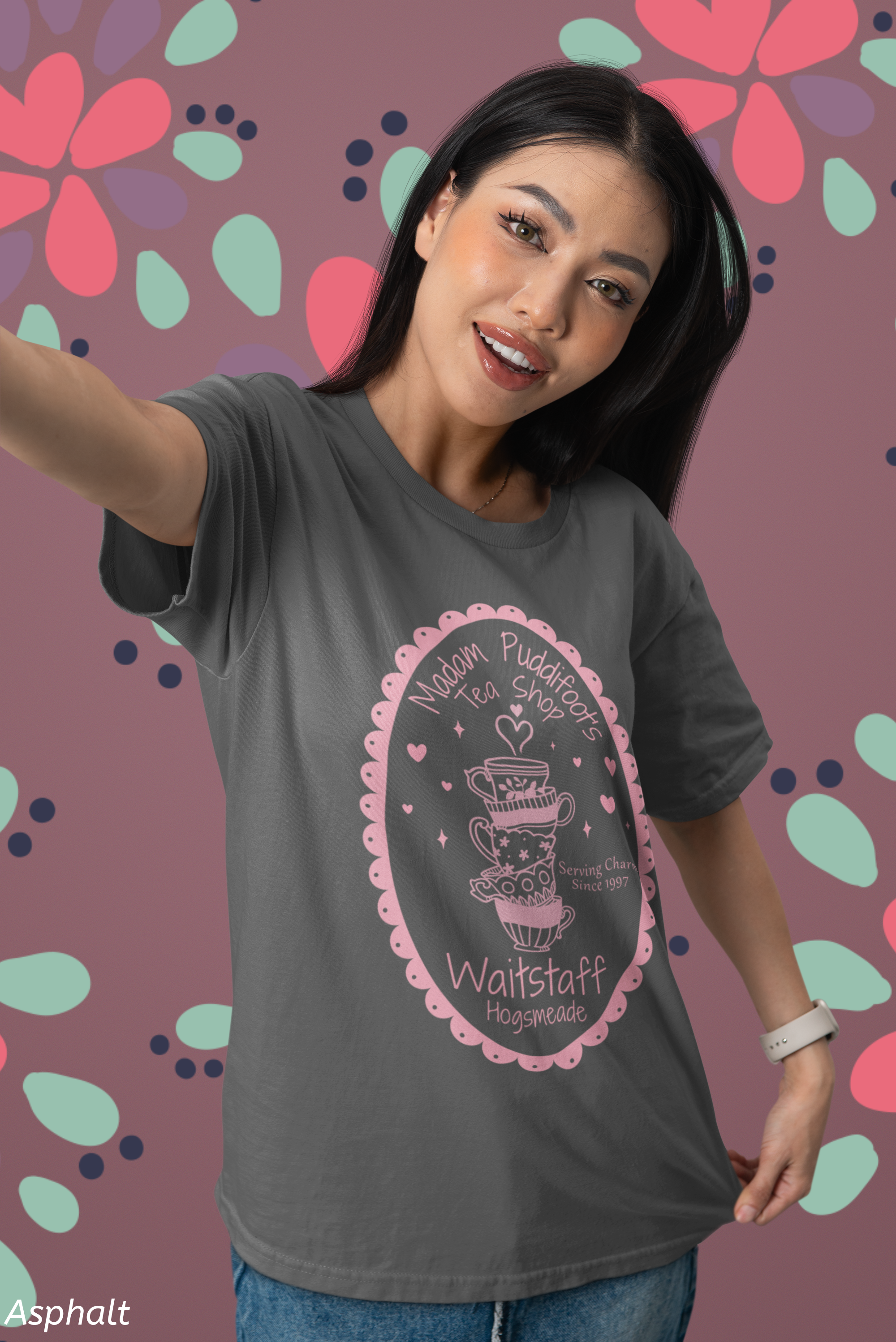 Enchanted Tea Shop Waitstaff Shirt- Cozy Teacup Heart Graphic