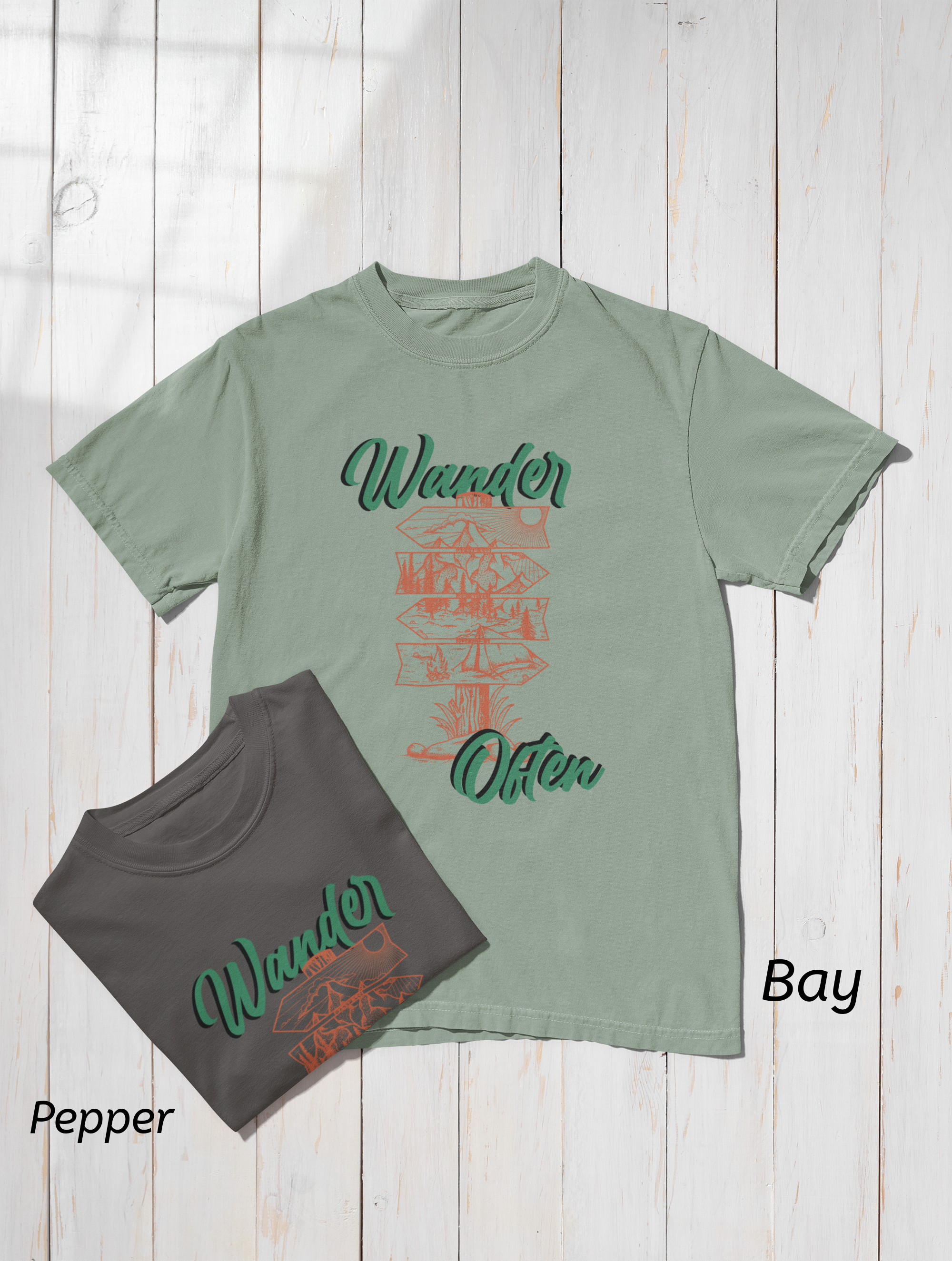 Wander Often Tee- Hiking Shirt, Rustic Signpost Adventure Graphic
