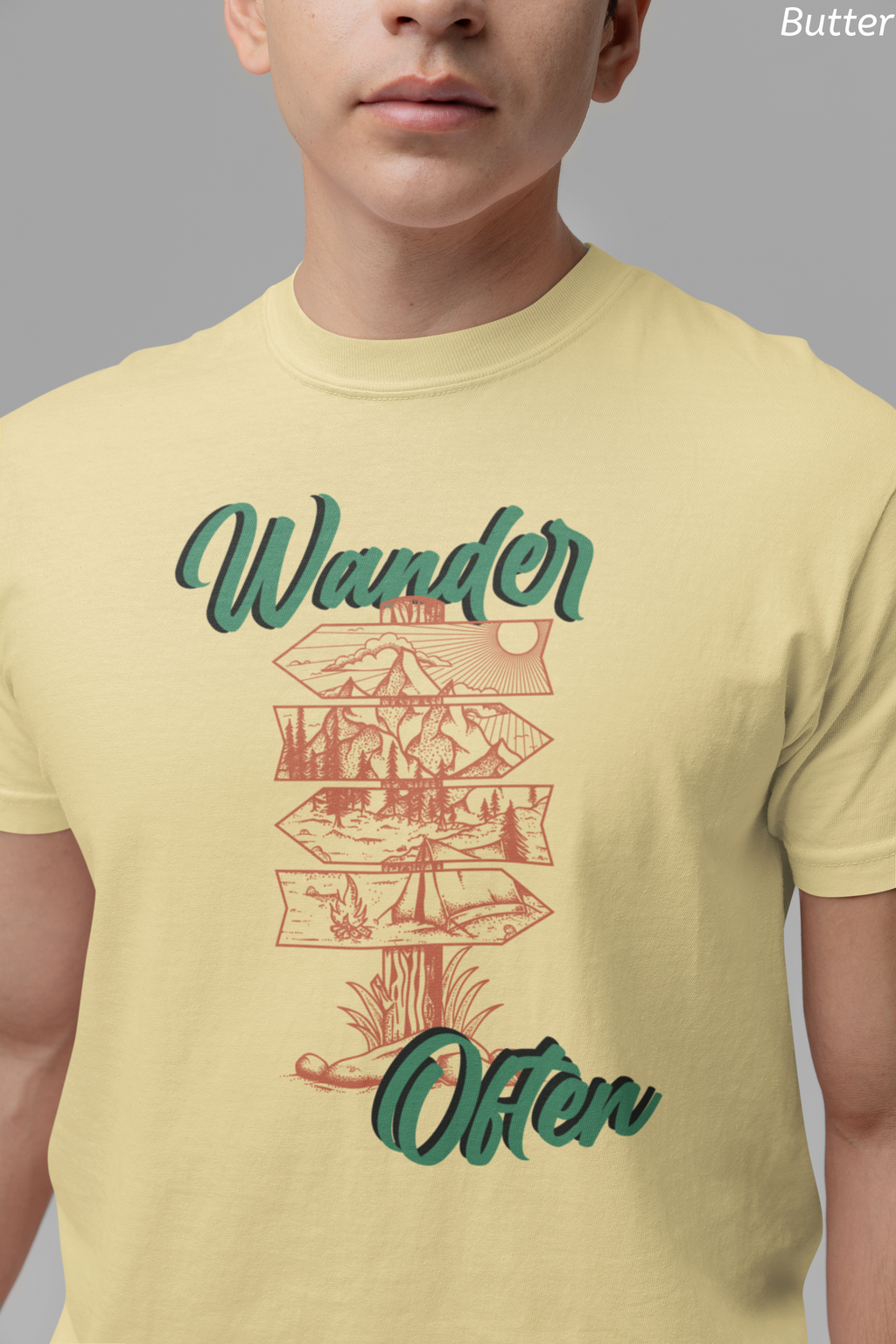 Wander Often Tee- Hiking Shirt, Rustic Signpost Adventure Graphic