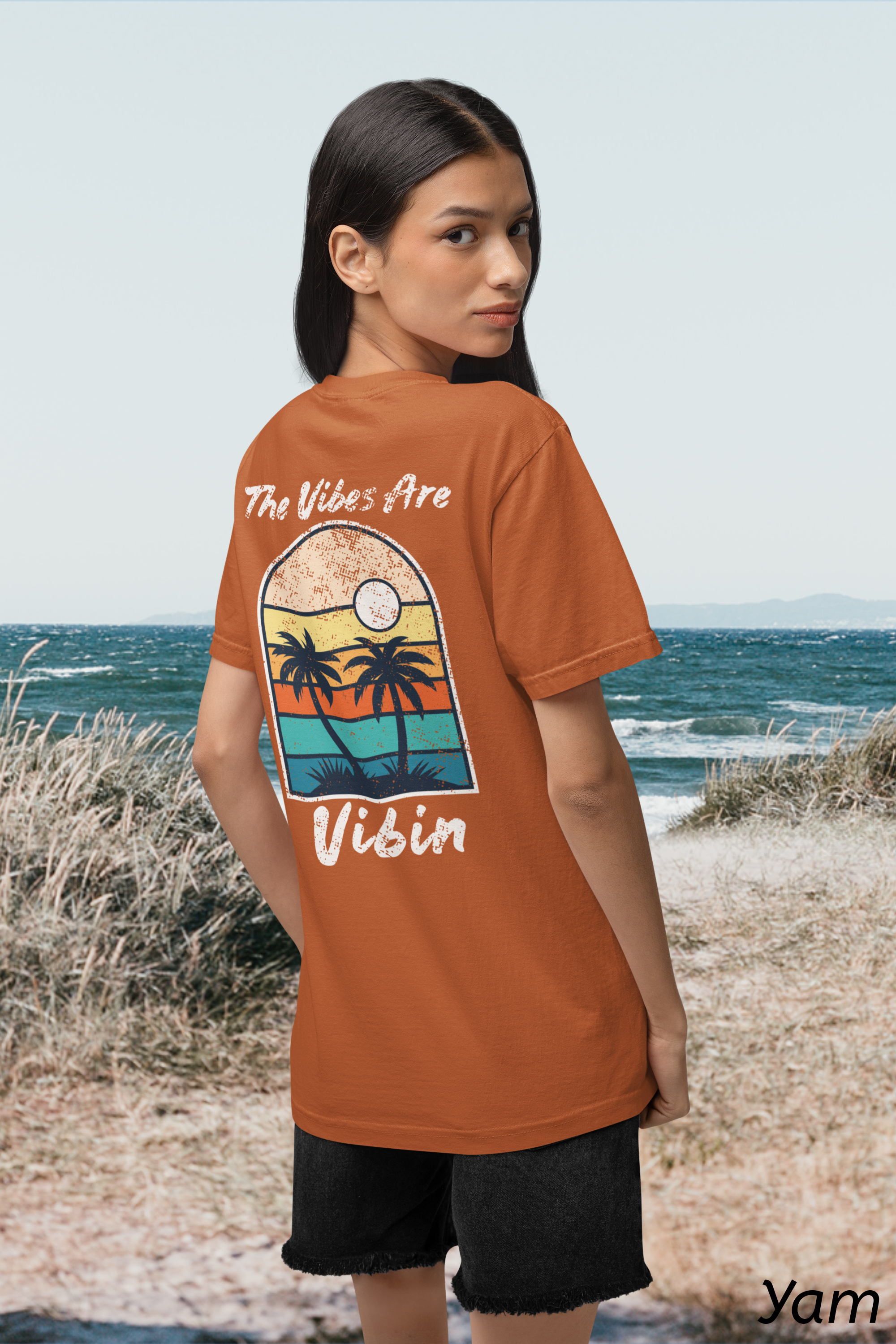 The Vibes Are Vibin Tee- Retro Palm Sunset, Beach Vibes Tee