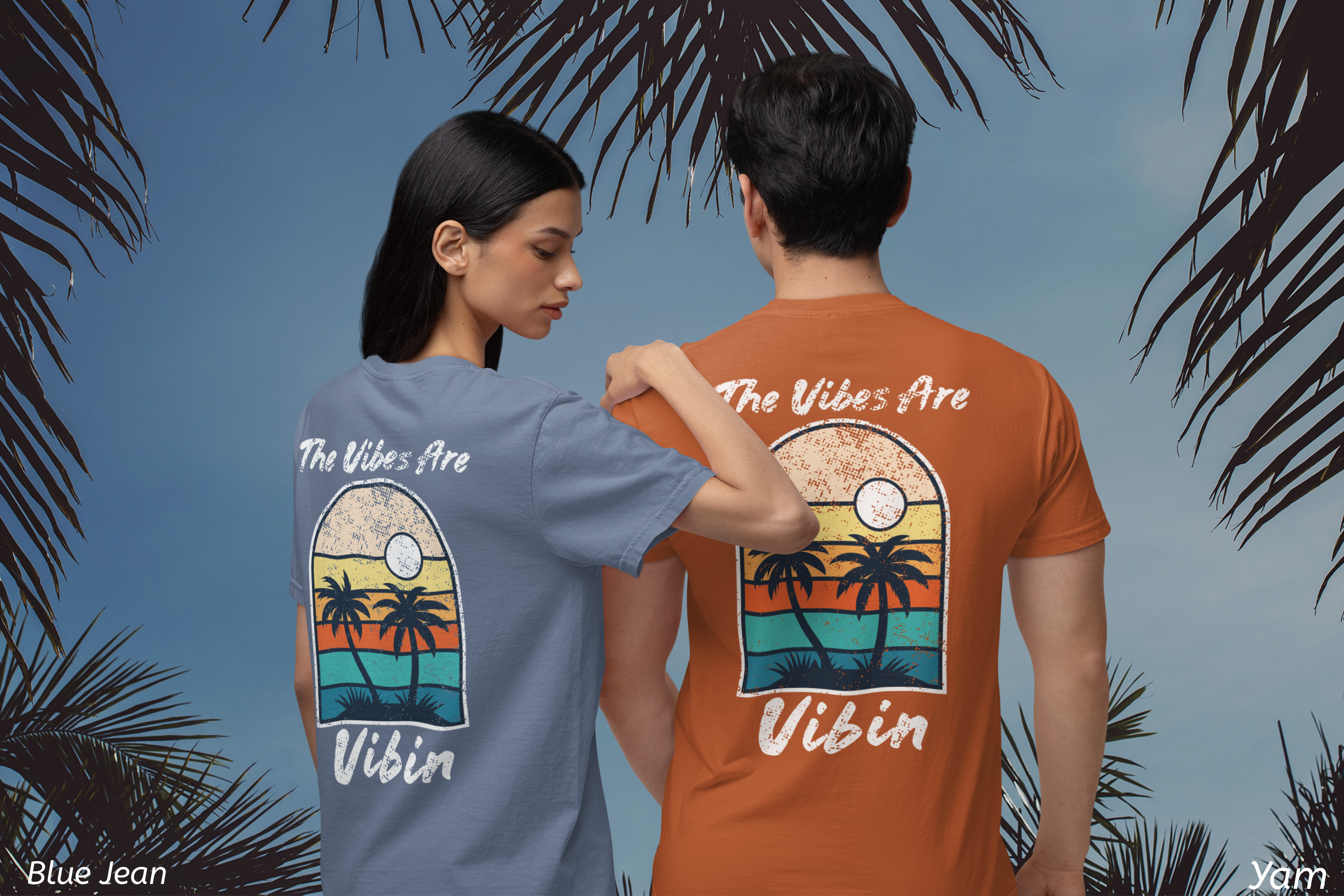 The Vibes Are Vibin Tee- Retro Palm Sunset, Beach Vibes Tee