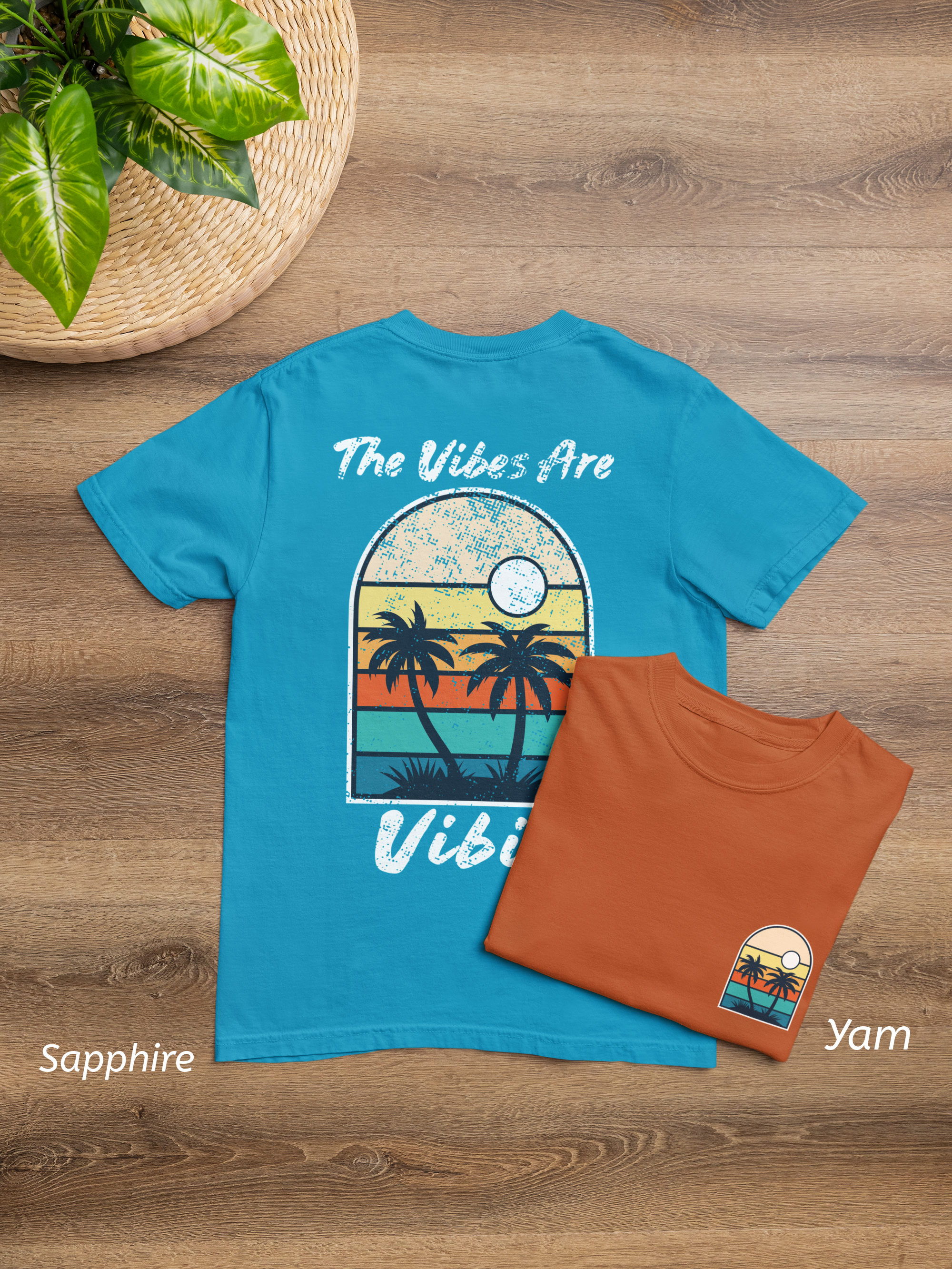 The Vibes Are Vibin Tee- Retro Palm Sunset, Beach Vibes Tee