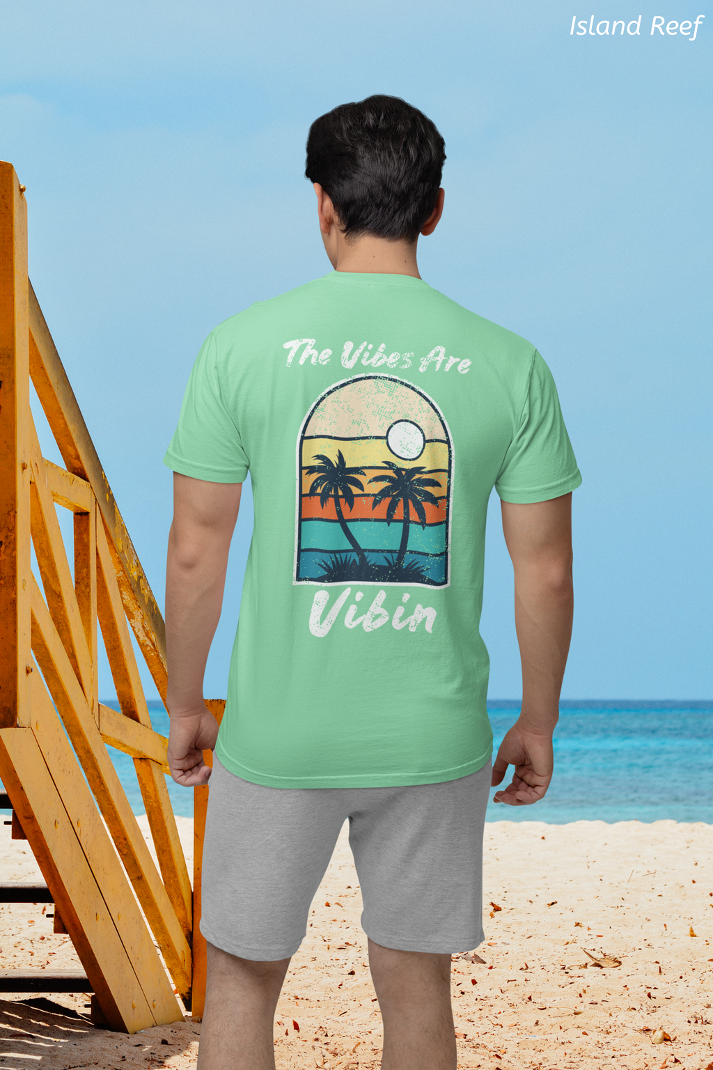 The Vibes Are Vibin Tee- Retro Palm Sunset, Beach Vibes Tee