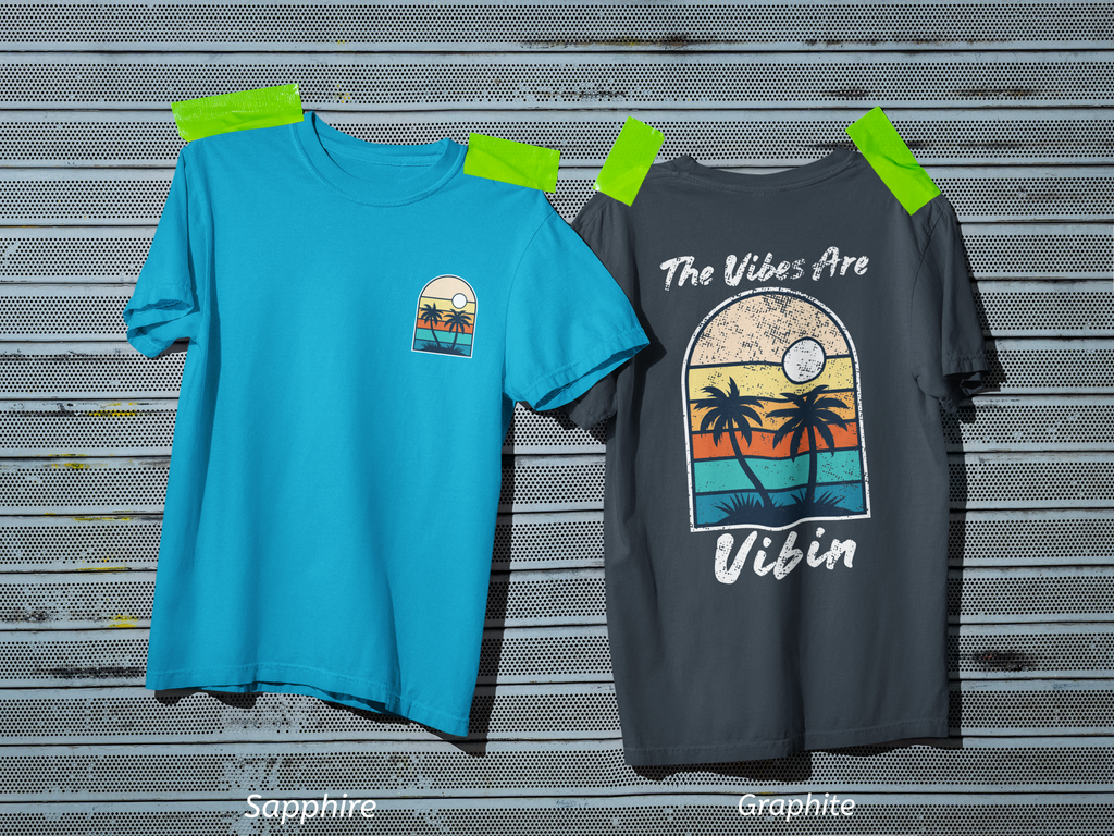 The Vibes Are Vibin Tee- Retro Palm Sunset, Beach Vibes Tee