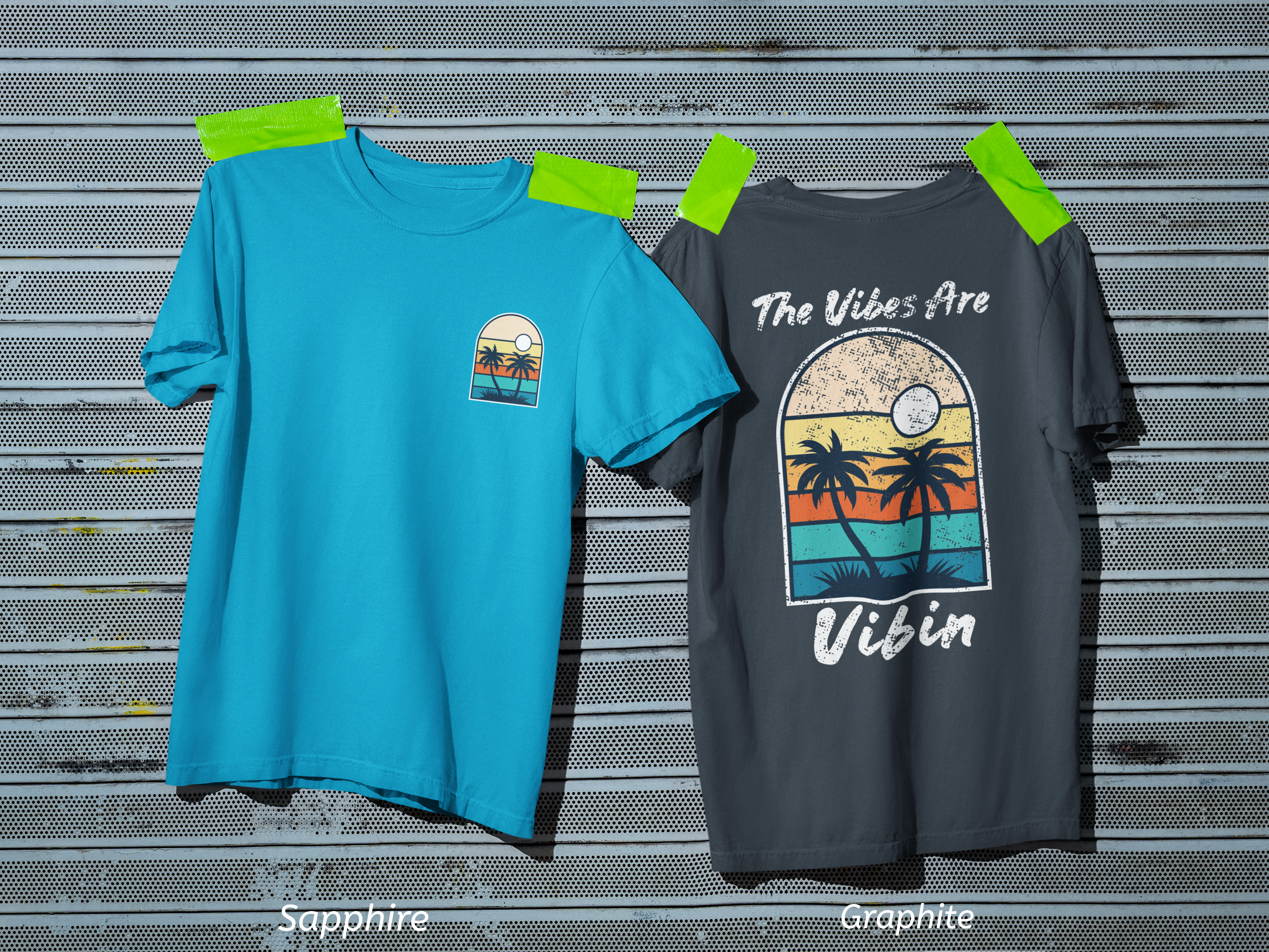 The Vibes Are Vibin Tee- Retro Palm Sunset, Beach Vibes Tee
