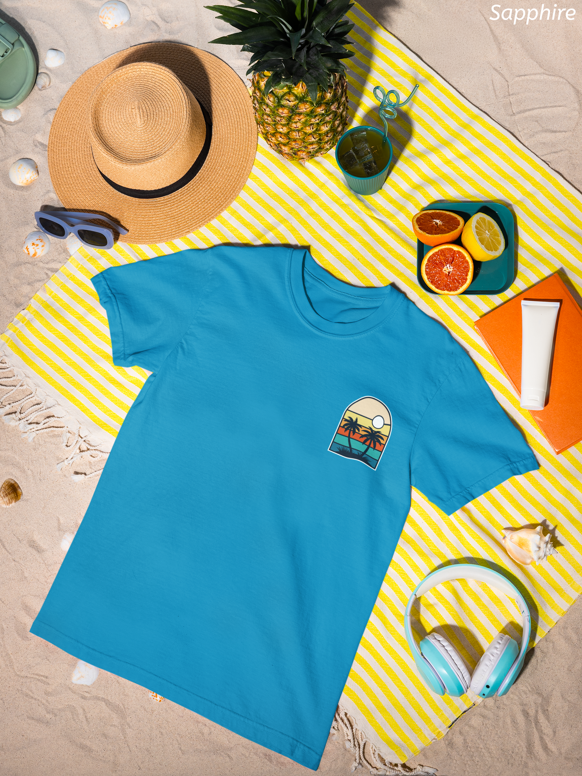 The Vibes Are Vibin Tee- Retro Palm Sunset, Beach Vibes Tee