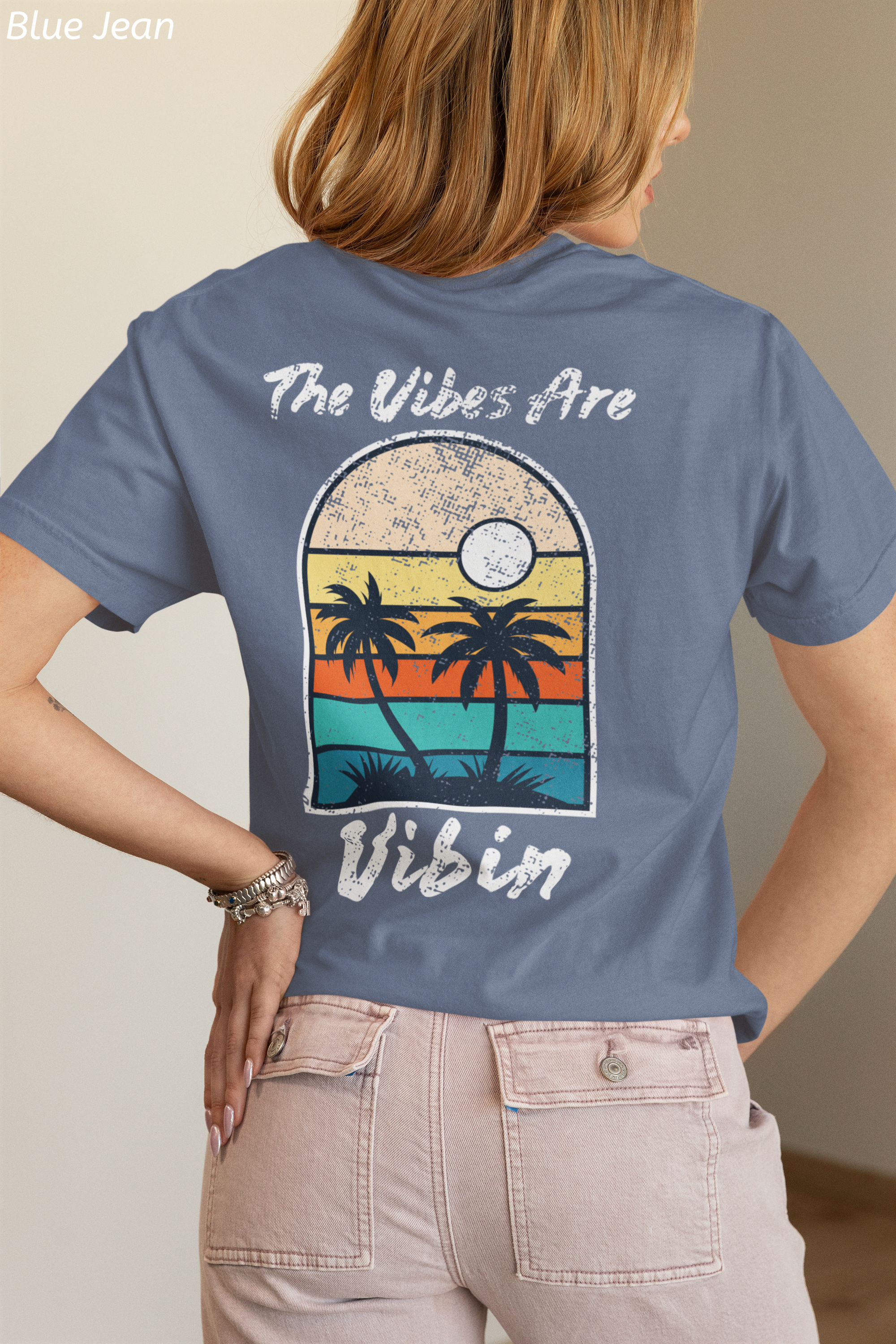 The Vibes Are Vibin Tee- Retro Palm Sunset, Beach Vibes Tee