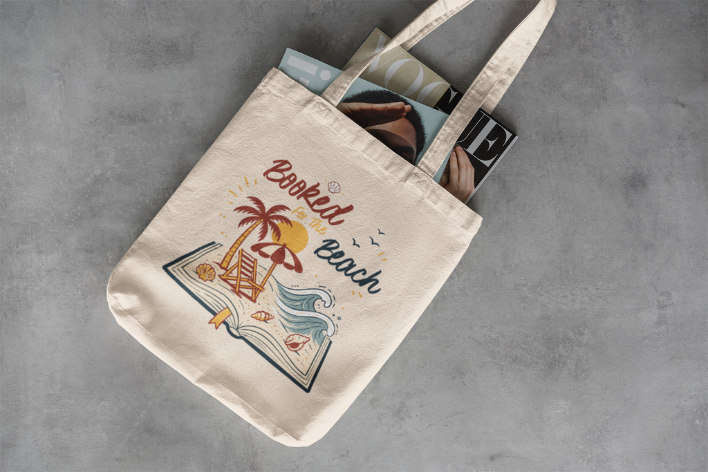Booked for the Beach Tote Bag- Book Lover Canvas Tote