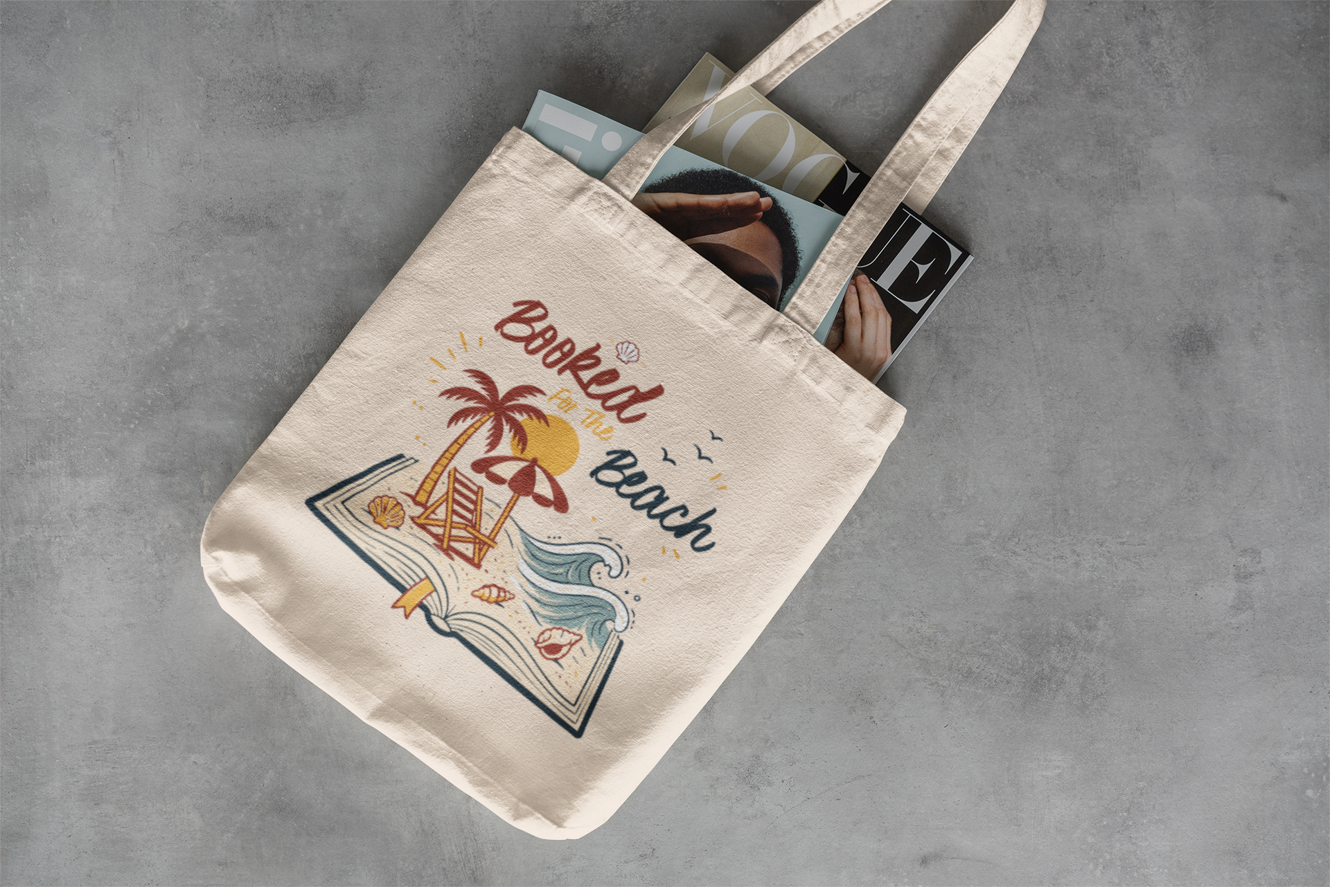 Booked for the Beach Tote Bag- Book Lover Canvas Tote