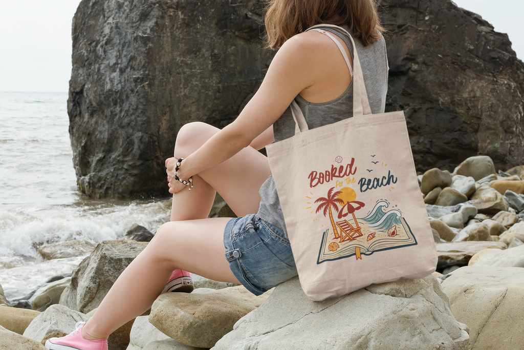 Booked for the Beach Tote Bag- Book Lover Canvas Tote